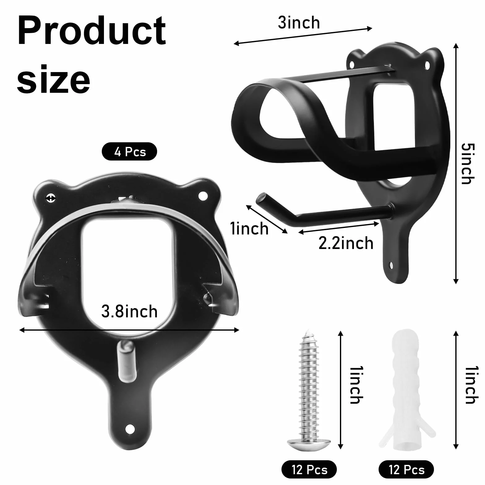 Soporte para caballo de metal negro, gancho de trinquete con tubos y tornillo, brida auxiliar
