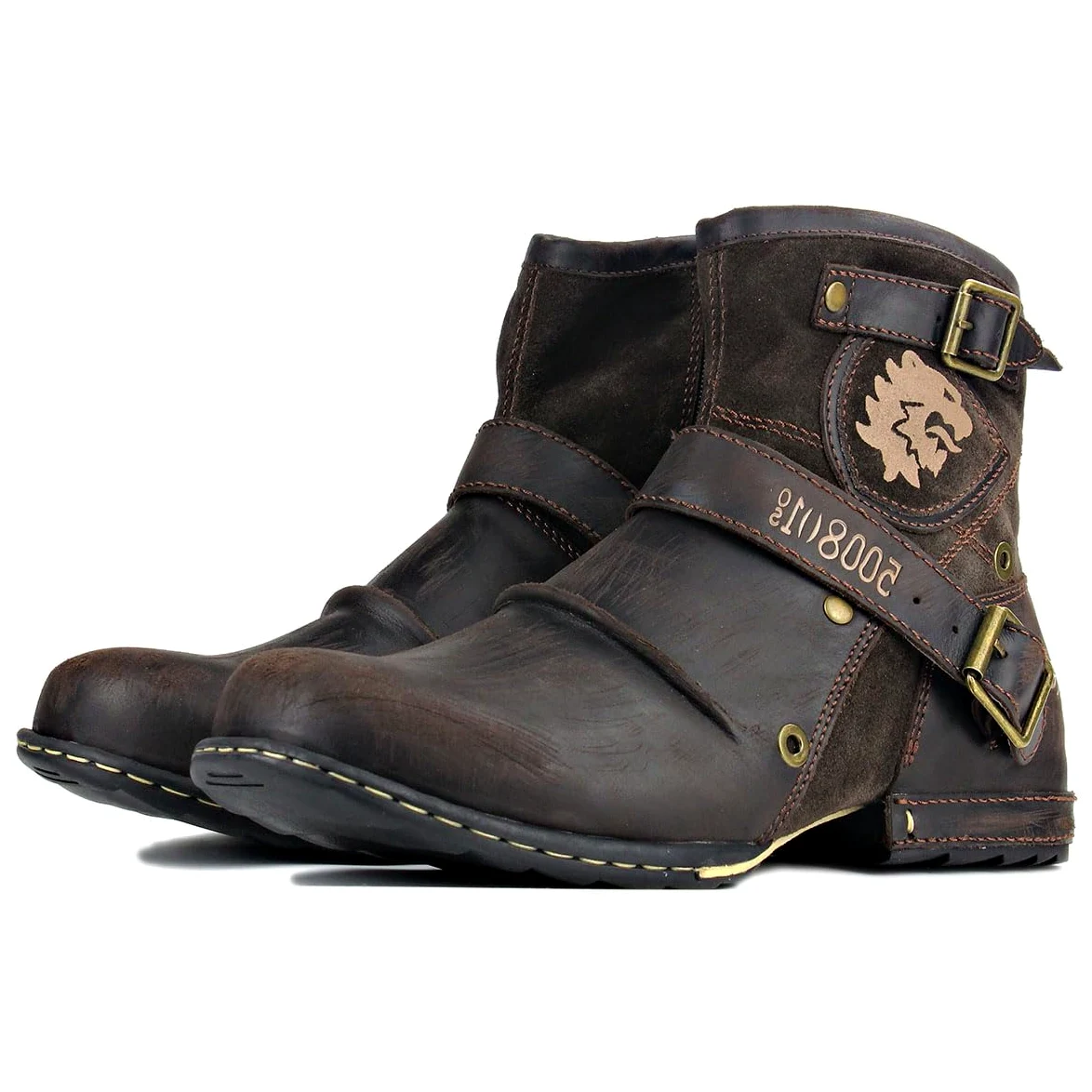 OSSTONE Botas para Moto Botines Hombre de Invierno Piel Zapatos Negras Vestir Nieve Piel Forradas Calientes Planas Combate Militares Cremallera Boots OS-5008-1-N
