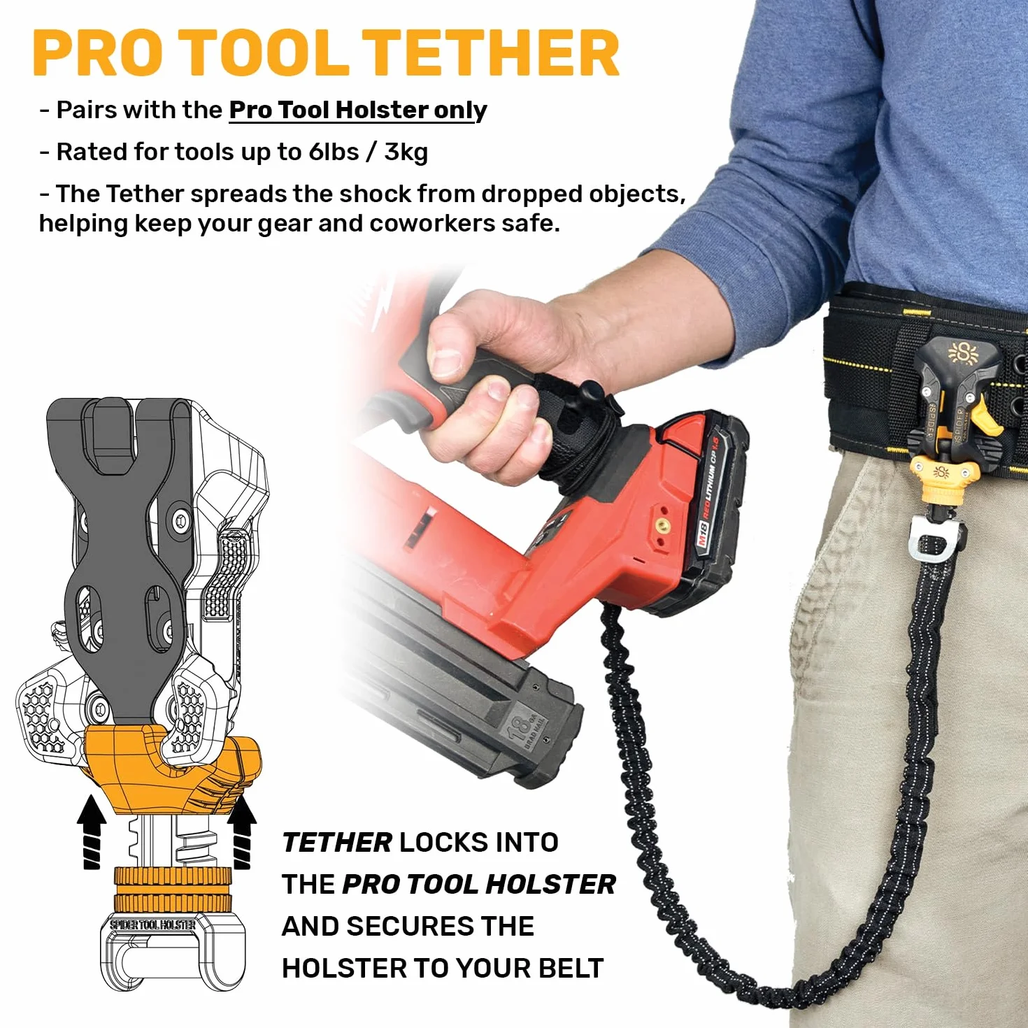 Spider Funda para herramientas profesional Correa elástico resistente protección caídas prevención