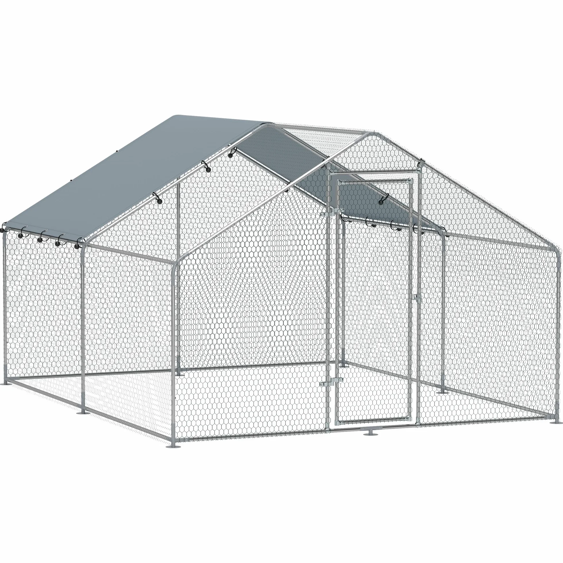 PawHut Gallinero Exterior Grande 3x3,4x1,9 m Acero Galvanizado Puerta Doble Cierre Cubierta Tela Oxford Anti-UV Impermeable para 10-15 Gallinas