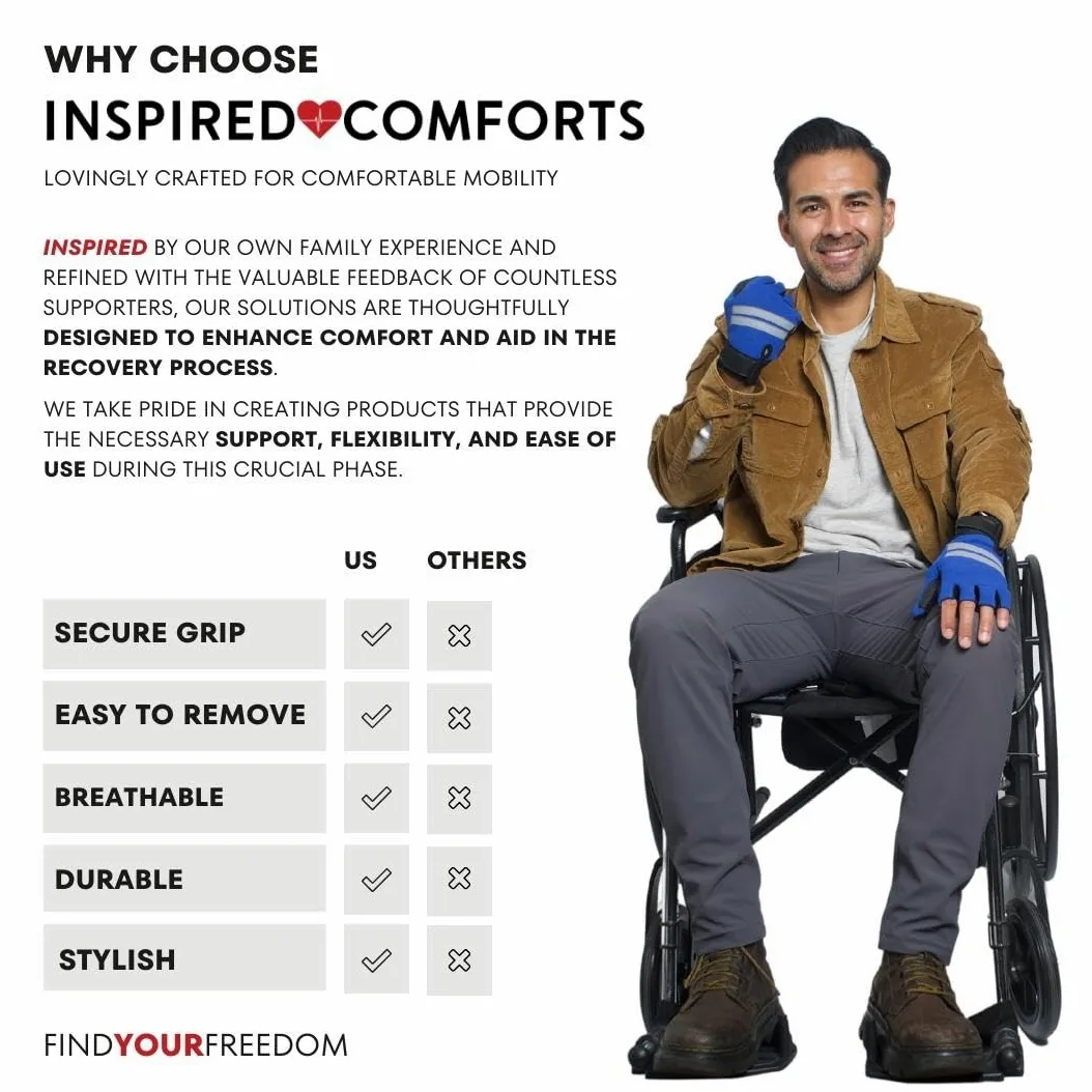 Inspired Comforts Guantes para silla de ruedas sin dedos con agarre antideslizante, transpirables y reflectantes