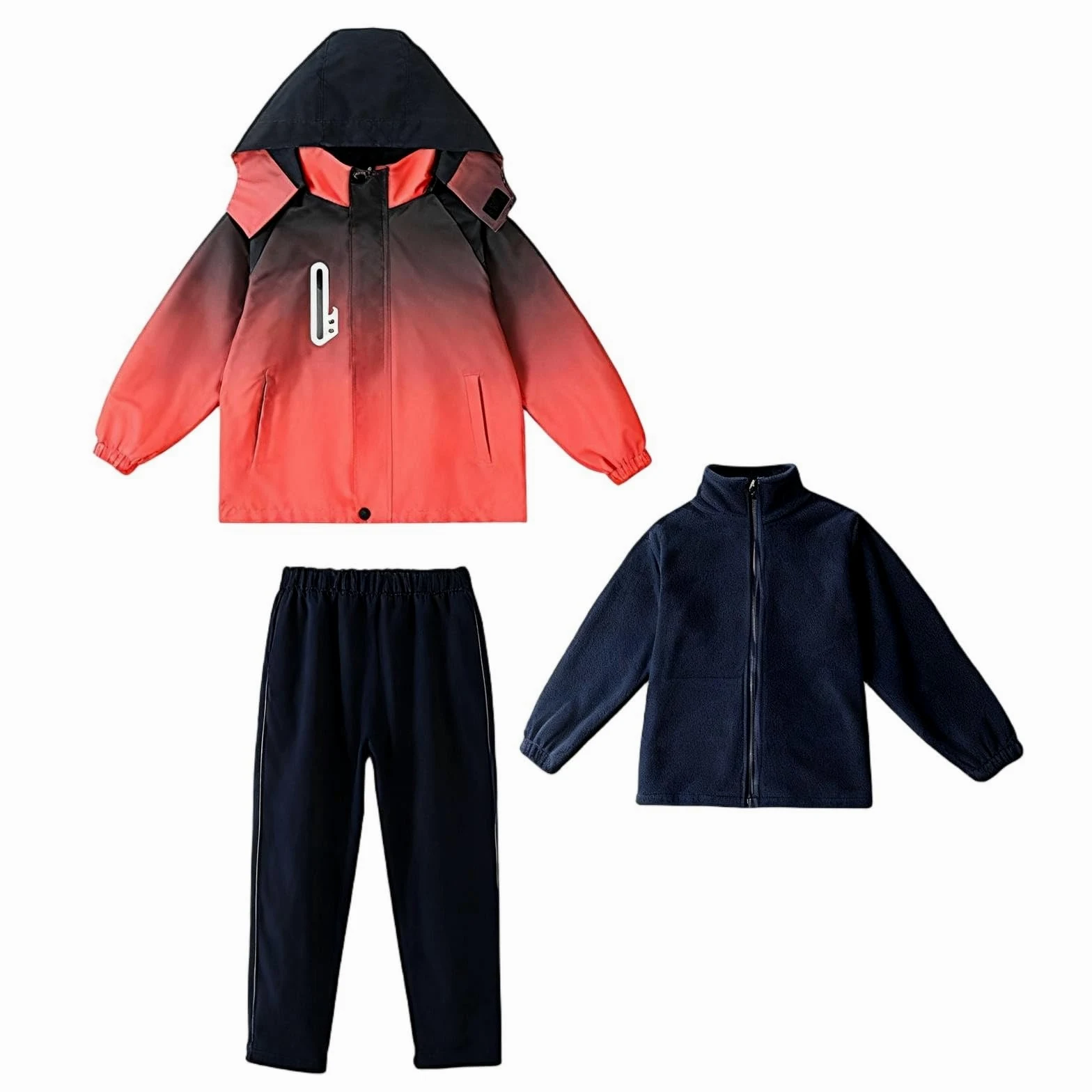 HAOLEI Chandal Niño Niña Traje de 3 Piezas para Niños y Niñas Chaqueta Impermeable con Capucha + Top Cálido de Forro Polar + Pantalones Largo a Prueba de Viento Conjunto Deportivo para Esquí Montaña