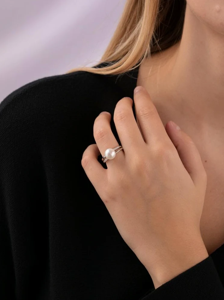 Anillo con Perla Estilo Dobles con circonitas