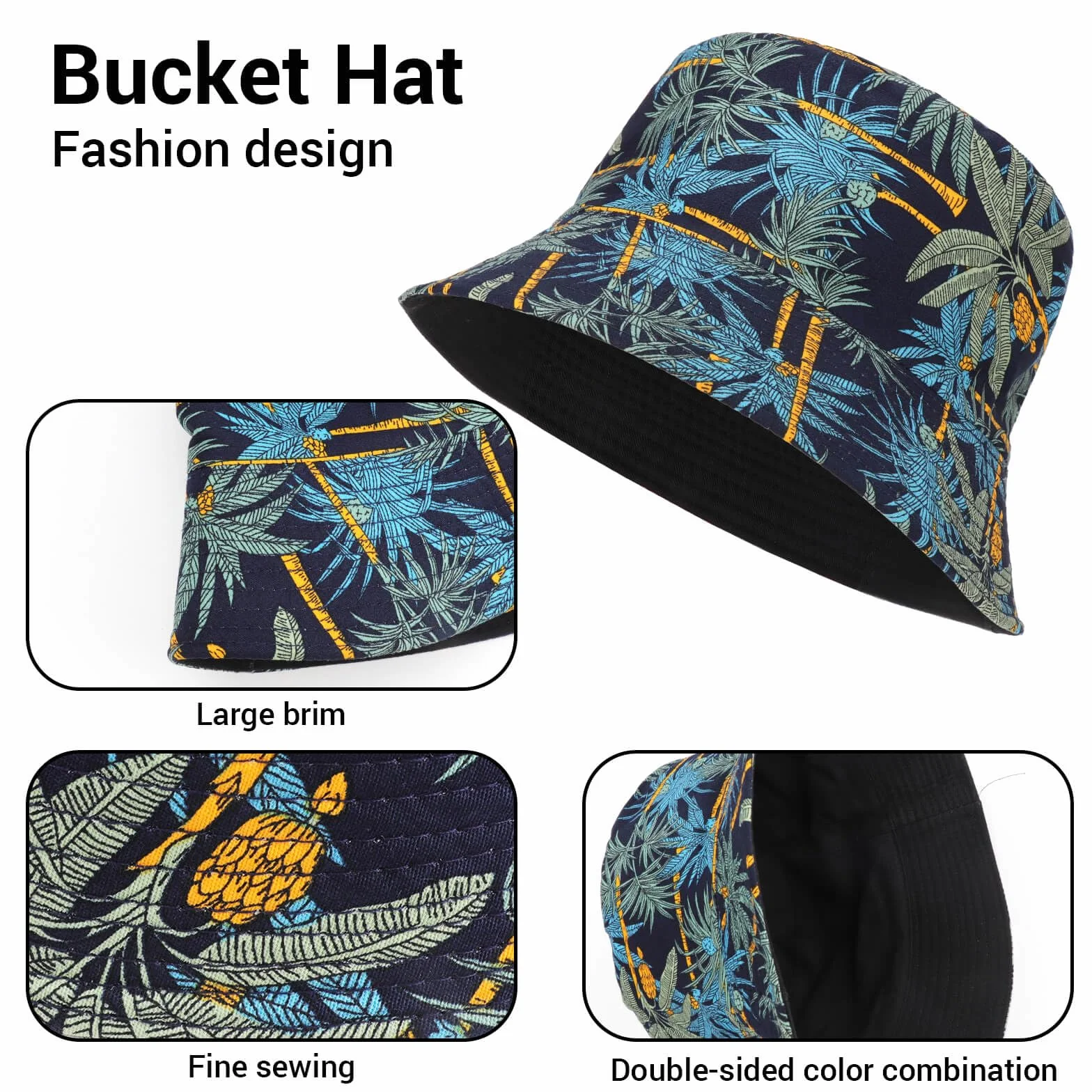 DRESHOW Sombrero de Pescado Sombrero del Cubo Pescador Patrón Sun Plegable Sombrero Playa Sombrero para Mujeres Hombres