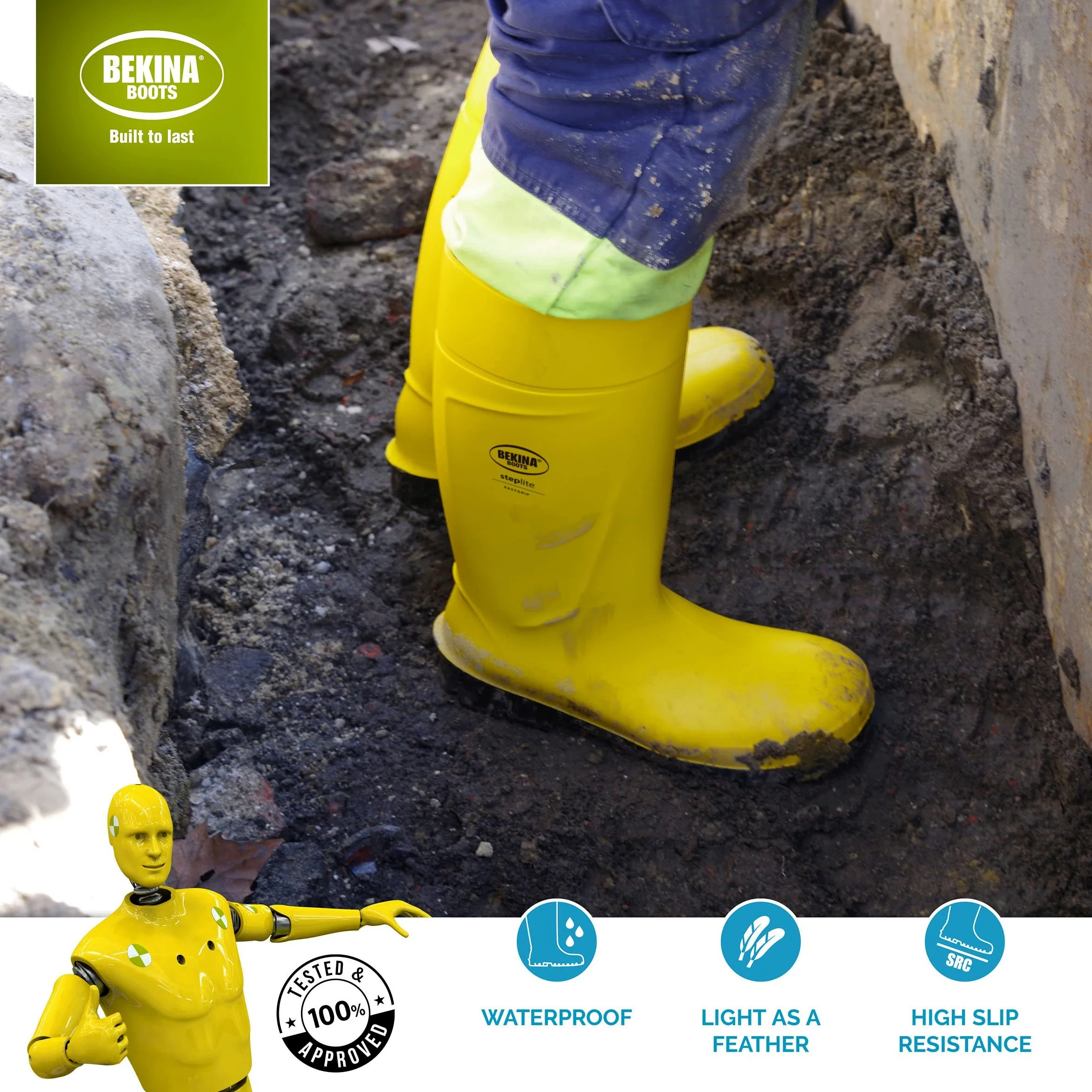 Botas de Seguridad, Hombres, con Puntera y Suela de Acero de Seguridad, Poliuretano, Muy Ligeras, Incl. Plantilla para pies Calientes y Secos, Amarillo, EU 43