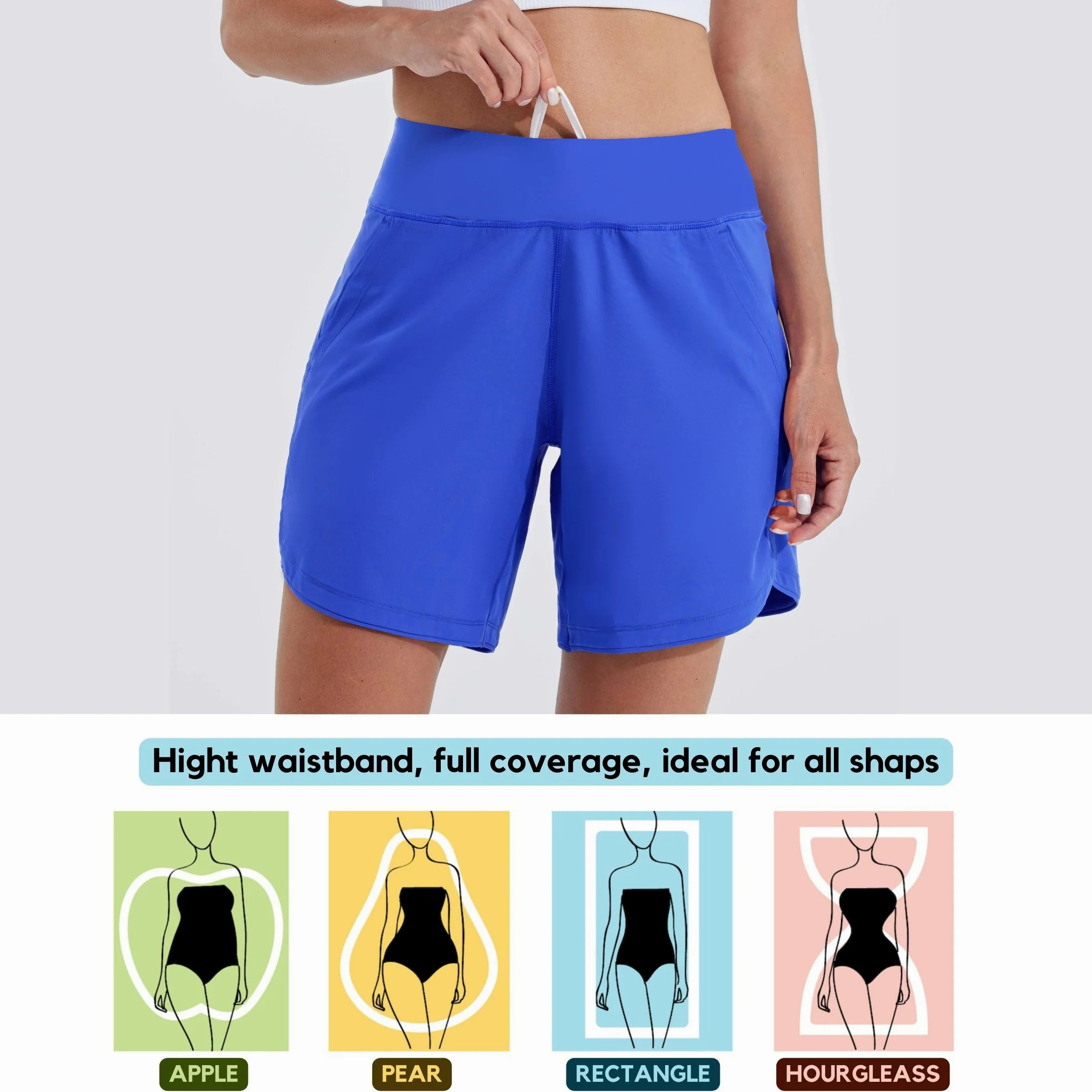 WILLIT Bañador para mujer, bañador de secado rápido, pantalones cortos de verano, cintura alta, UPF50+ protección UVA, 7 pulgadas, con bolsillos