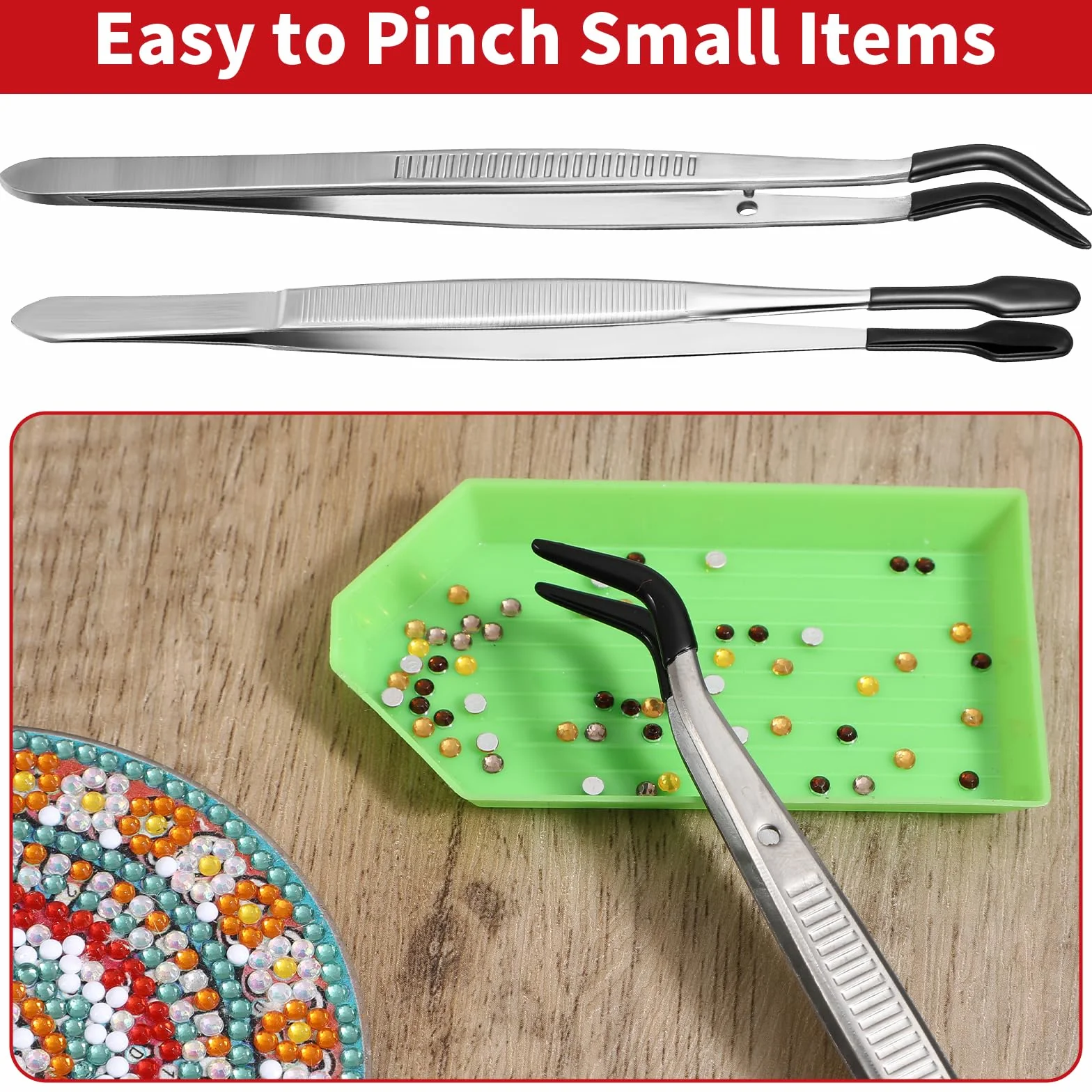 Pinzas largas de plástico con puntas de goma y revestimiento PVC, antideslizantes, curvas y angulares, para manualidades y joyería (negro)