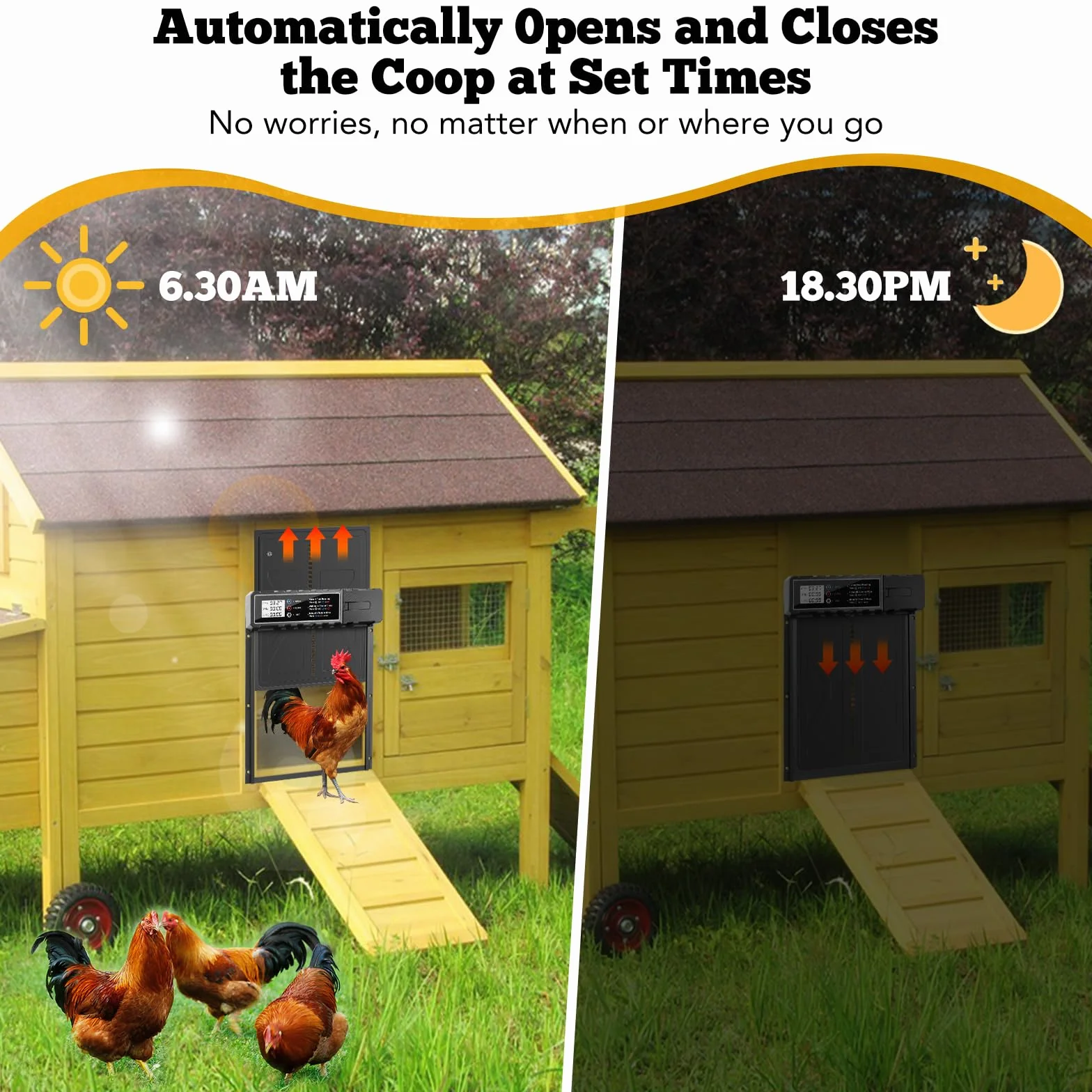 Talifoca Puerta Automática Gallinero con Pantalla LCD, Anti-atrapamiento, Temporizador