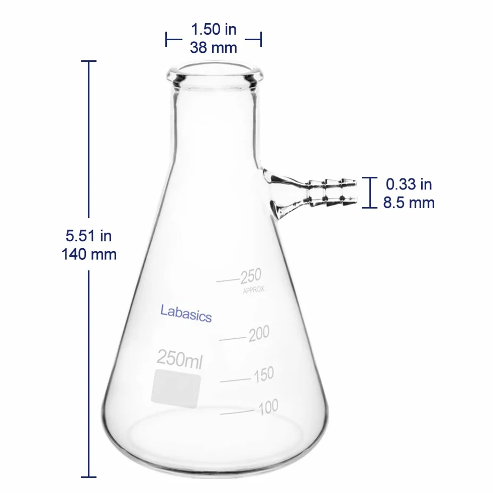 Labasics Matraz Filtrante de Vidrio de Borosilicato Cuello de Perno con Tubulación 250 ml