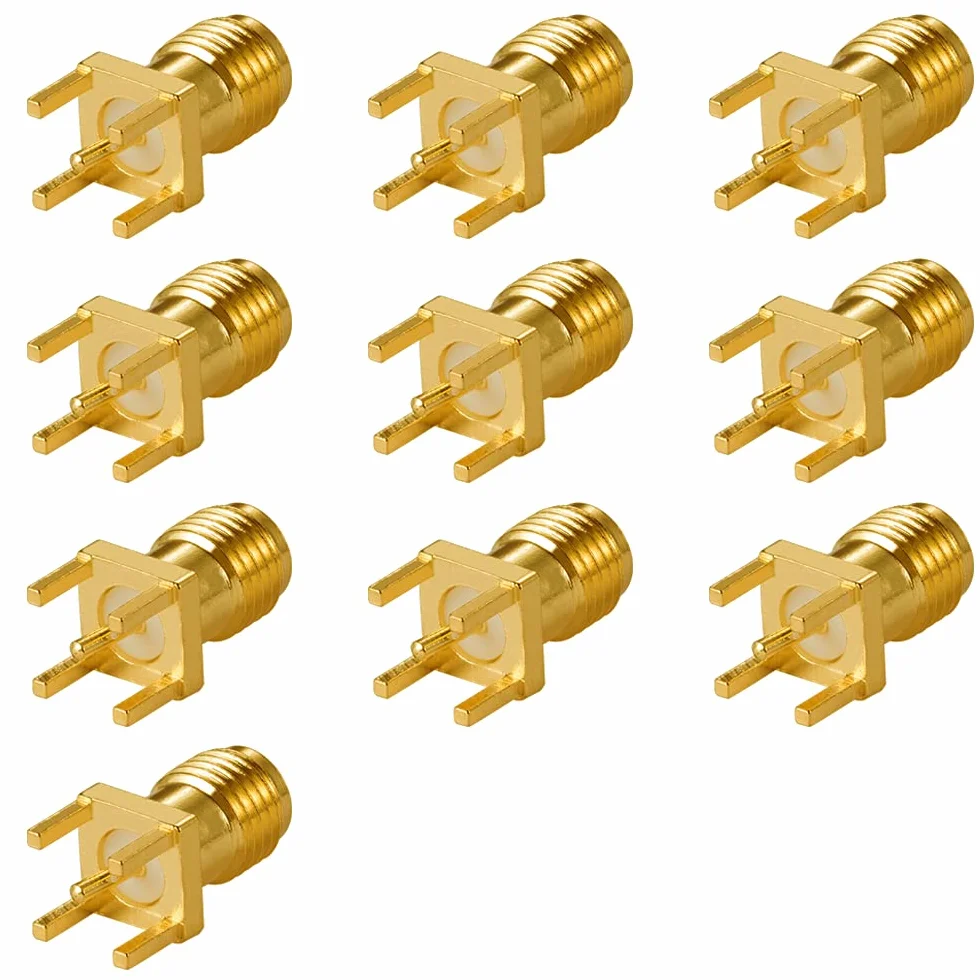 SMA Hembra Conector Jack PCB Panel de Montaje Borde 4 Pines Recto Vecys 10PCS