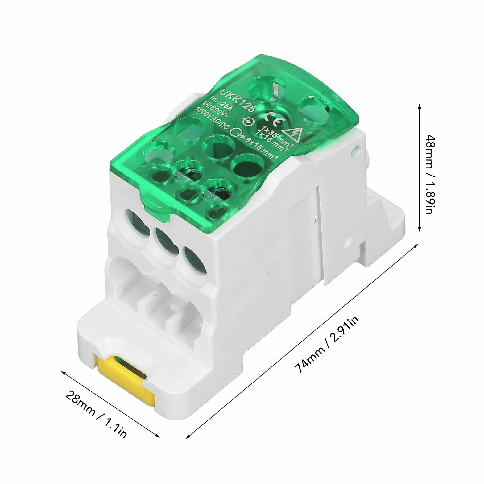 Tyenaza Caja de Distribución de Terminales UKK-125A, C45 Unipolar, para Gabinetes de Energía (Verde)
