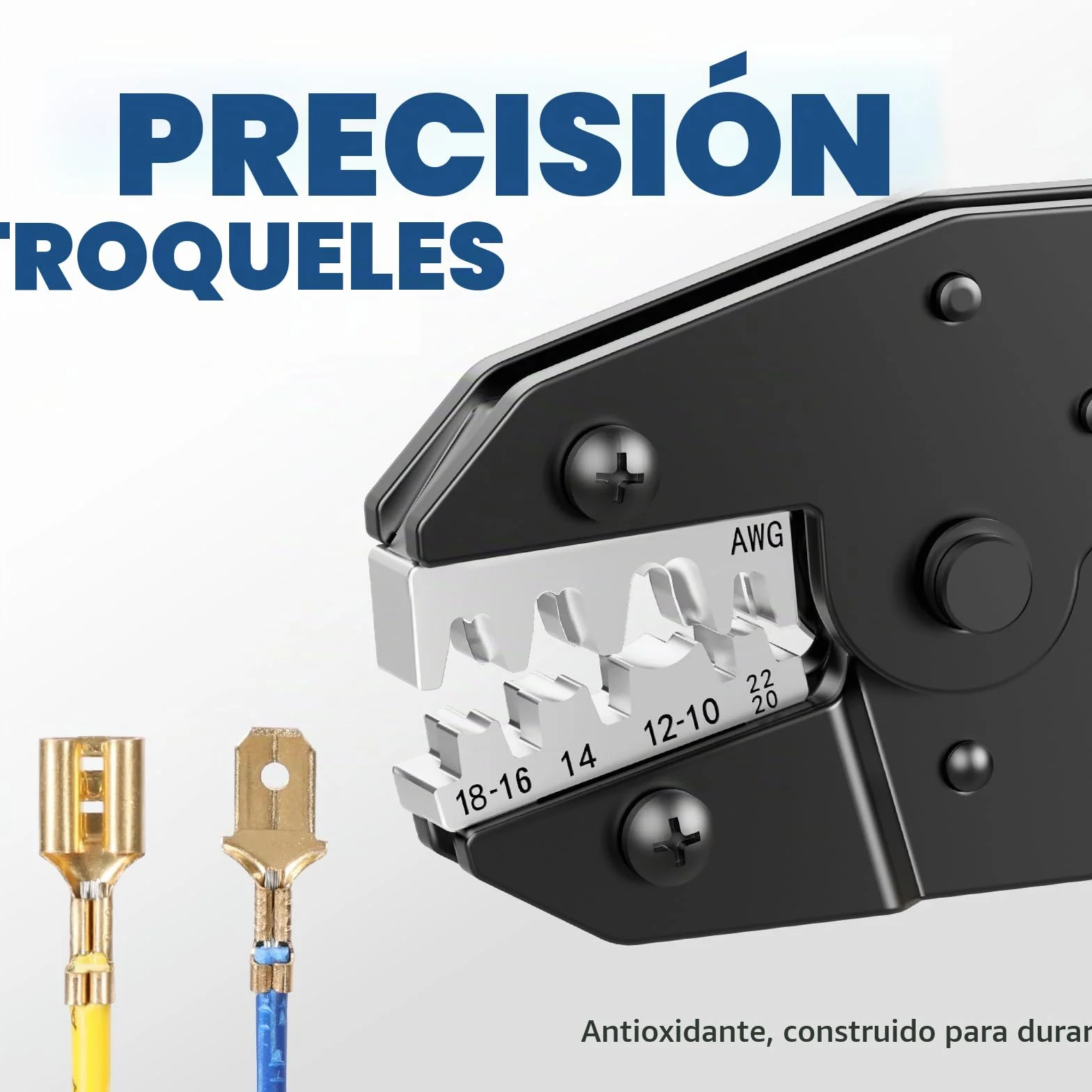 Haisstronica Crimpadora para Terminales Planos 0,5–6 mm² AWG 20–10, Conectores Tipo Spade, Alicate de Crimpado
