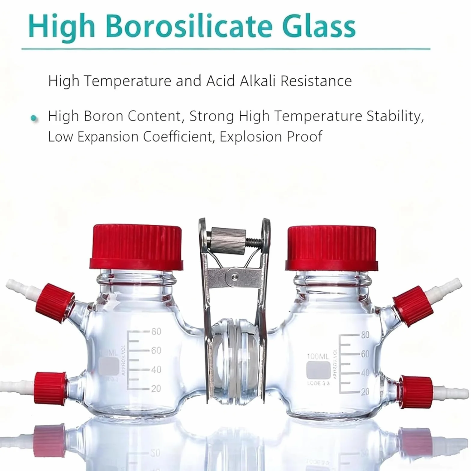 Cámara De Reacción Electroquímica Doble Celda 100 Ml, Reactor De Vidrio De Borosilicato, Membrana De Intercambio De Protones