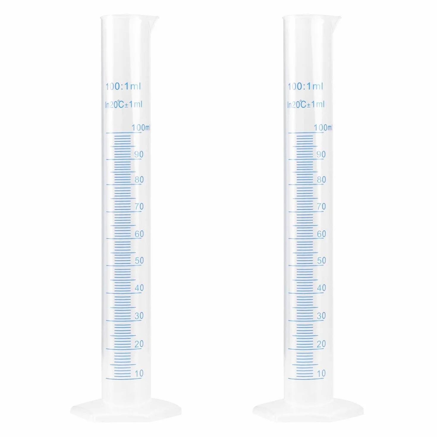 Cilindros Medidores de Plástico 100 ml Probeta Graduada Laboratorio 2 Pcs