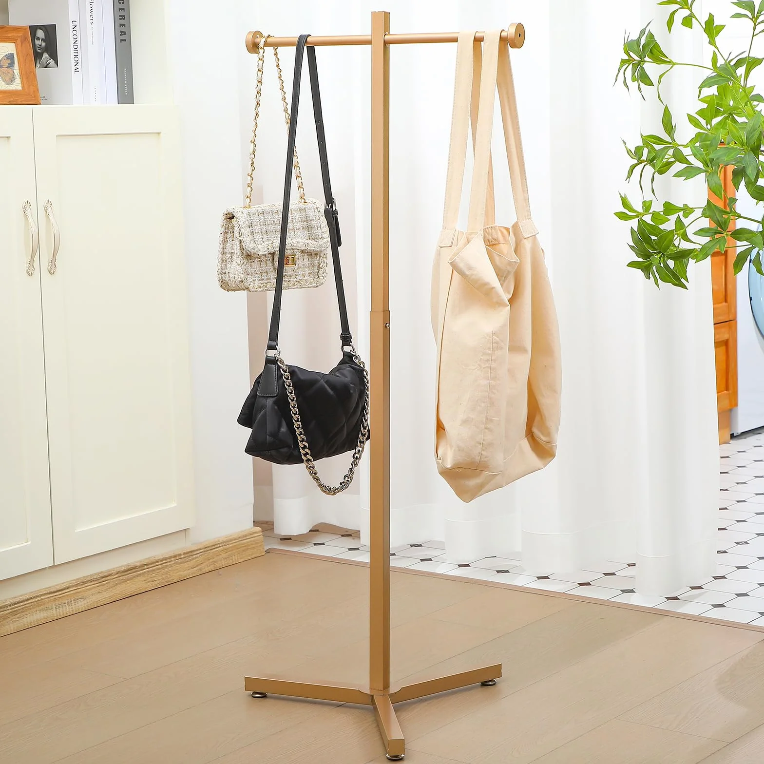 Blulu Estante de Metal Ajustable Resistente para Bolsas de la Compra, Soporte de Exhibición Cromado, 45 Pulgadas