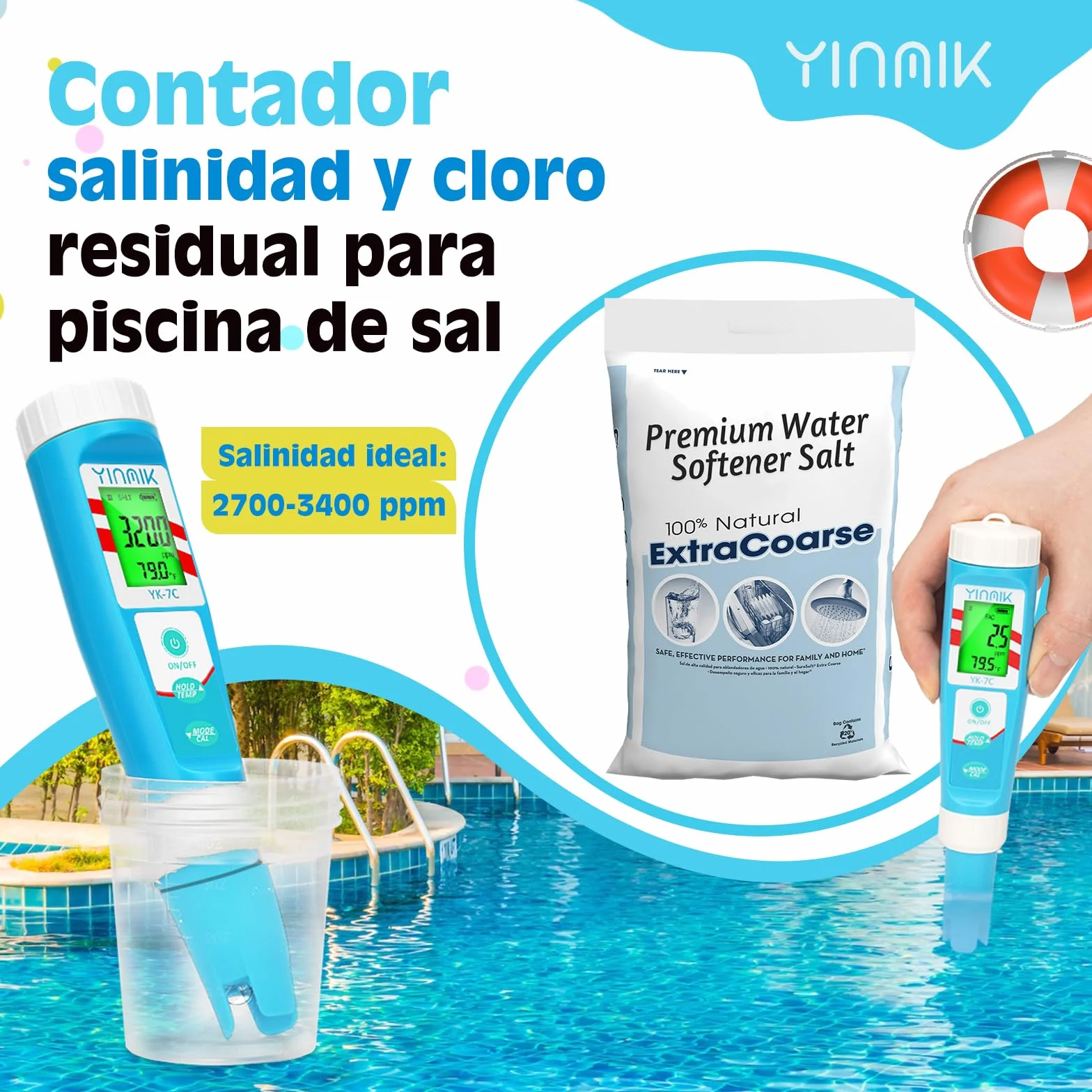 YINMIK Medidor Cloro Piscina Digital, Kit Cloro y pH para Piscina y Acuario
