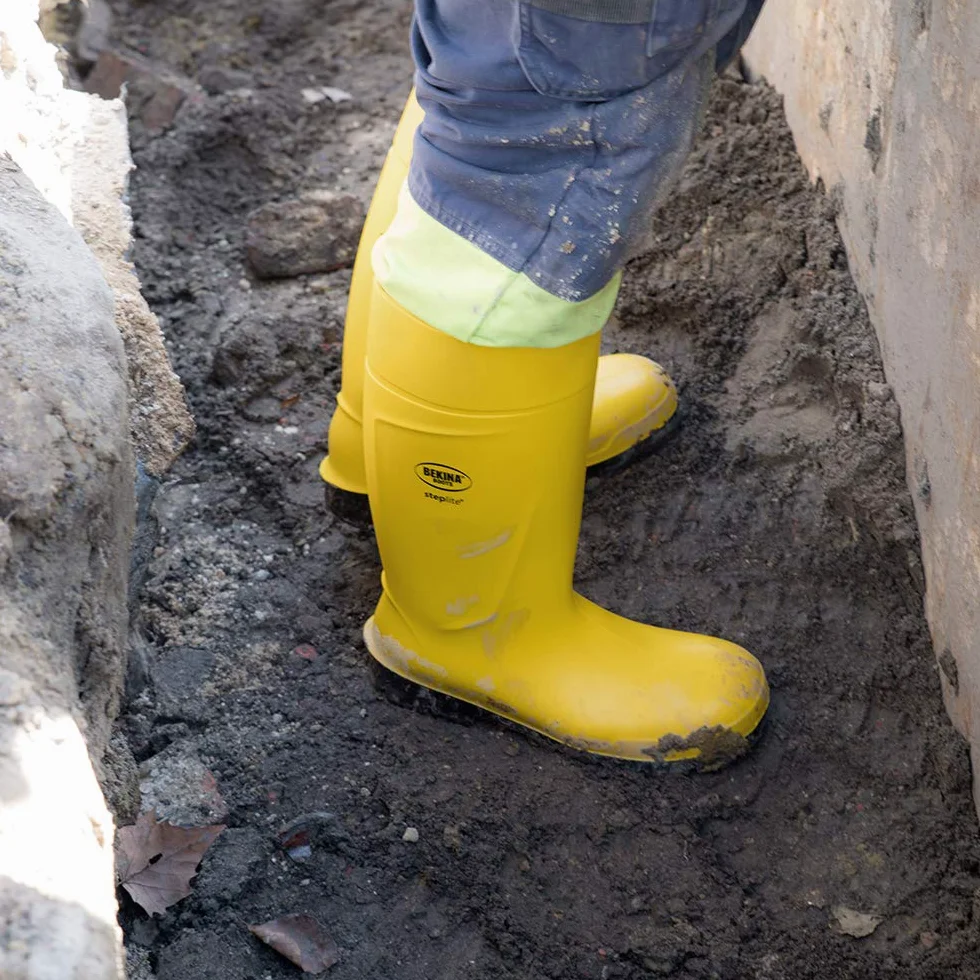 Botas de Seguridad, Hombres, con Puntera y Suela de Acero de Seguridad, Poliuretano, Muy Ligeras, Incl. Plantilla para pies Calientes y Secos, Amarillo, EU 43