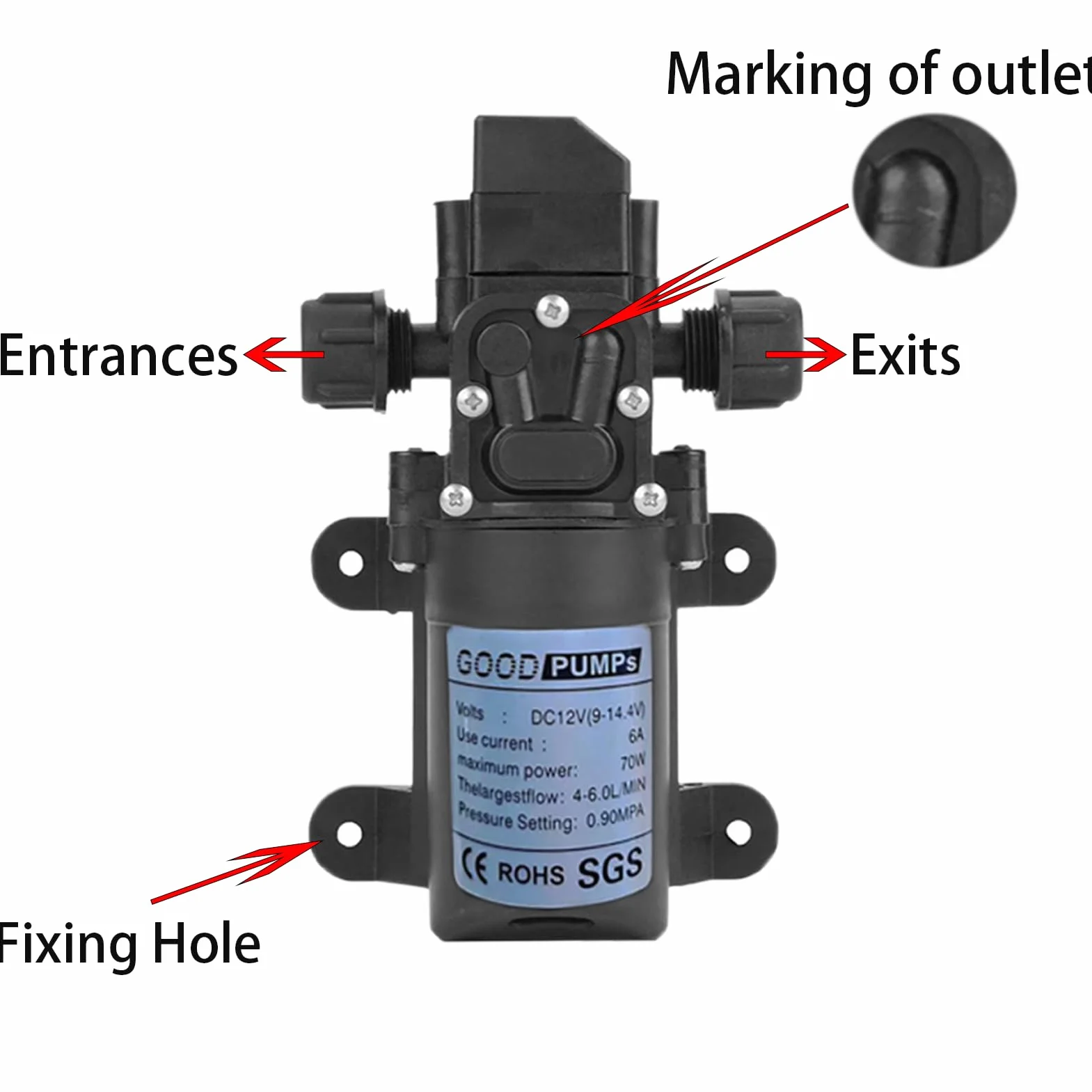 Omba Bomba de Agua 12V 0.9Mpa 6L 70W Alta Presión Autocebante para Jardín Caravana Camping