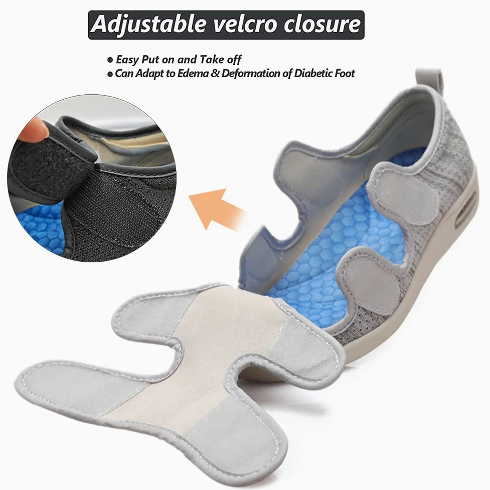 W&LESVAGO Zapatos para diabéticos para mujer, sandalias ligeras y cómodas con cojín de aire, zapatos para caminar para ancianos, pies hinchados para interiores y exteriores