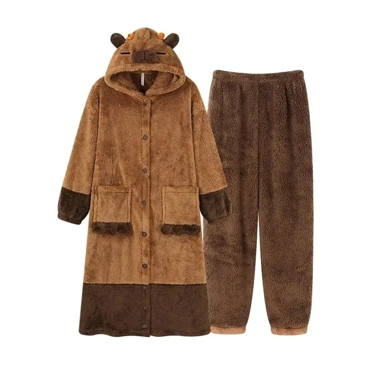Pijama Enterizo de Capibara, Disfraz de Franela cálida de una Pieza for Adultos, Lindo Mono de Animal