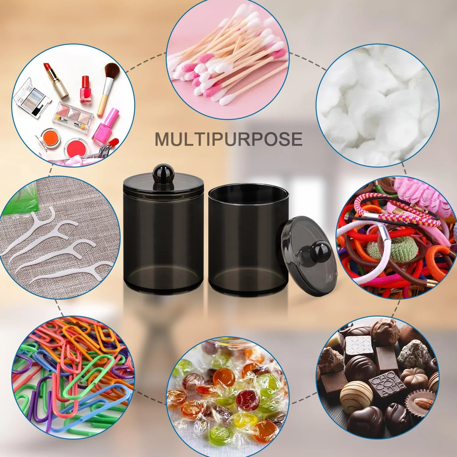 Dispensador de almohadillas redondas, organizador de cosméticos, 3 soportes para bastoncillos de algodón