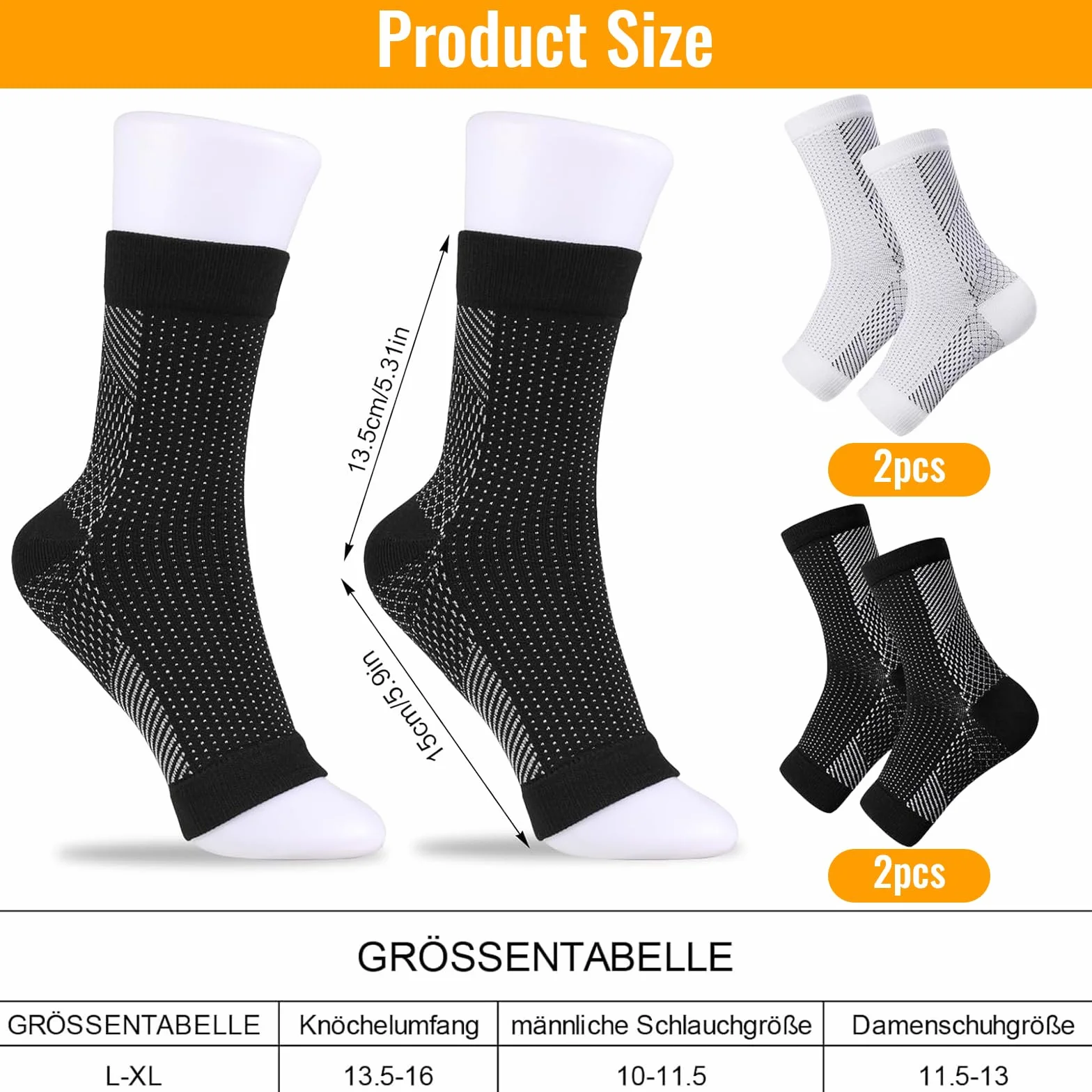 WiDream 2 Piezas Calcetines Compresivos, Sport Calcetines Fascitis Plantar, Calcetines de Compresión, para Mujer y Hombre Aliviar El Dolor De Pies(L-XL)