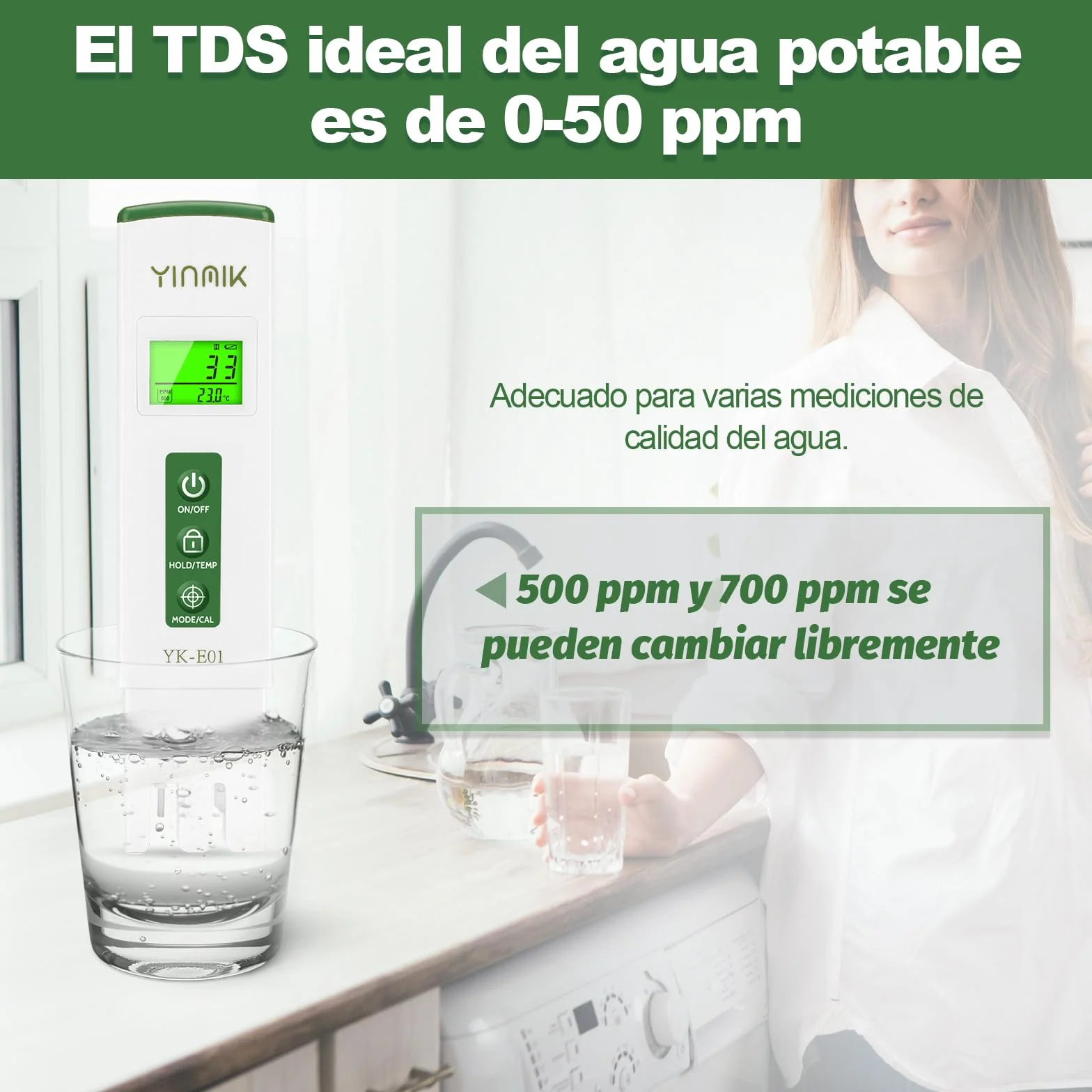 YINMIK Medidor pH y TDS Profesional 4 en 1 Digital Calidad del Agua con ATC