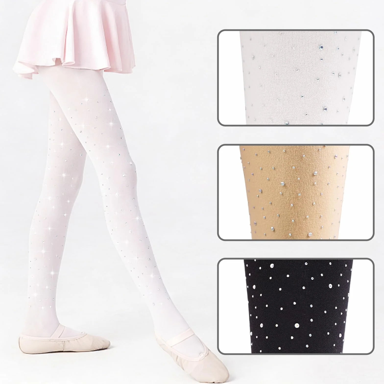 Mallas de ballet niña 60 deniers semiopacas brillantes pedrería leggings forro térmico