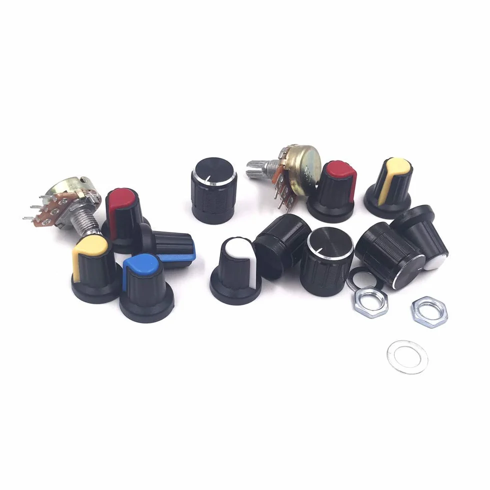 Potenciómetro B5K B10K B20K B50K B100K Ohm, Kit de Potenciómetros Lineal Cónico Rotativo, 3 Terminales B-Tipo Estéreo Audio con Perilla