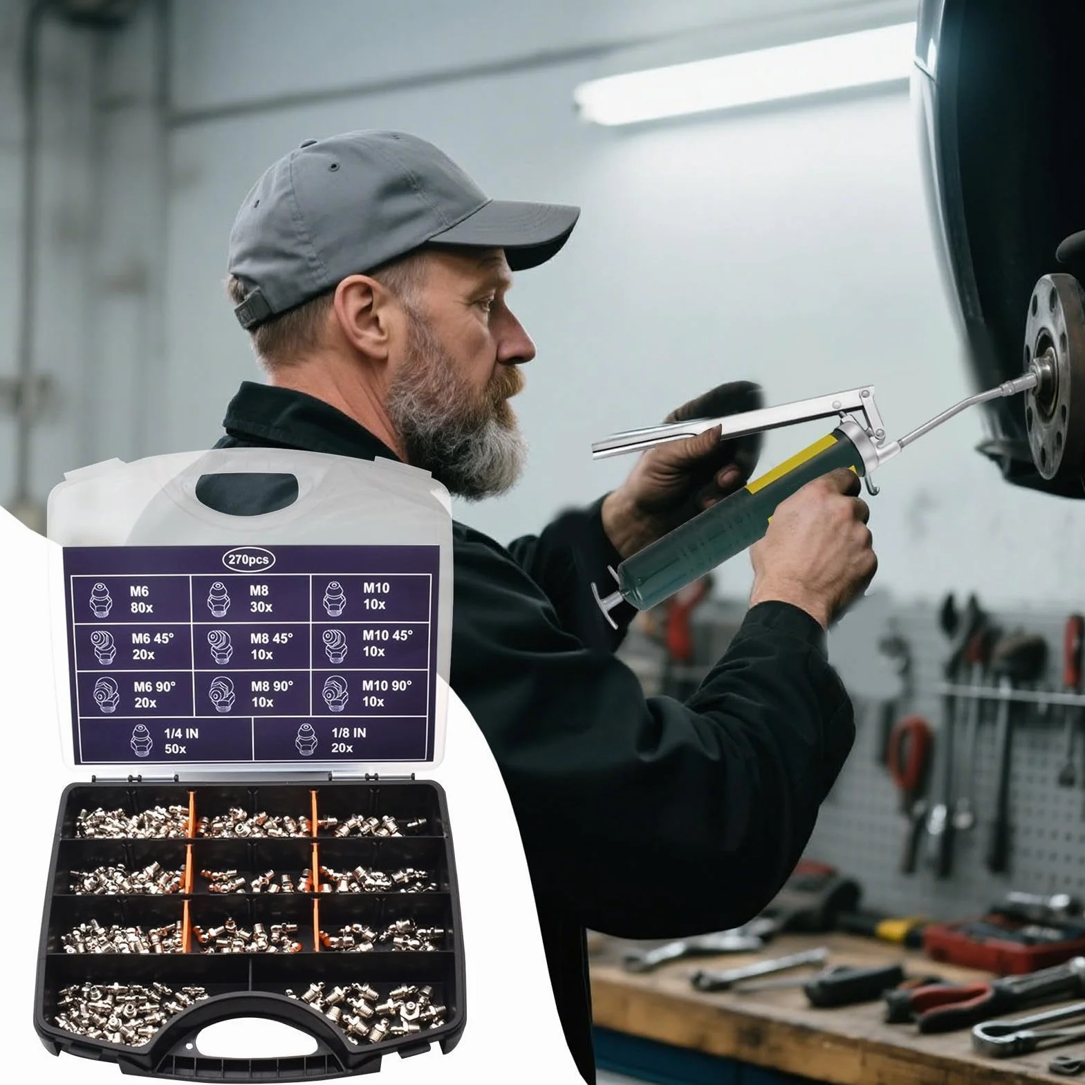 Surtido De Engrasadores Kit Galvanizado Industrial Cónico 270 Piezas Accesorios Lubricación Mecánica