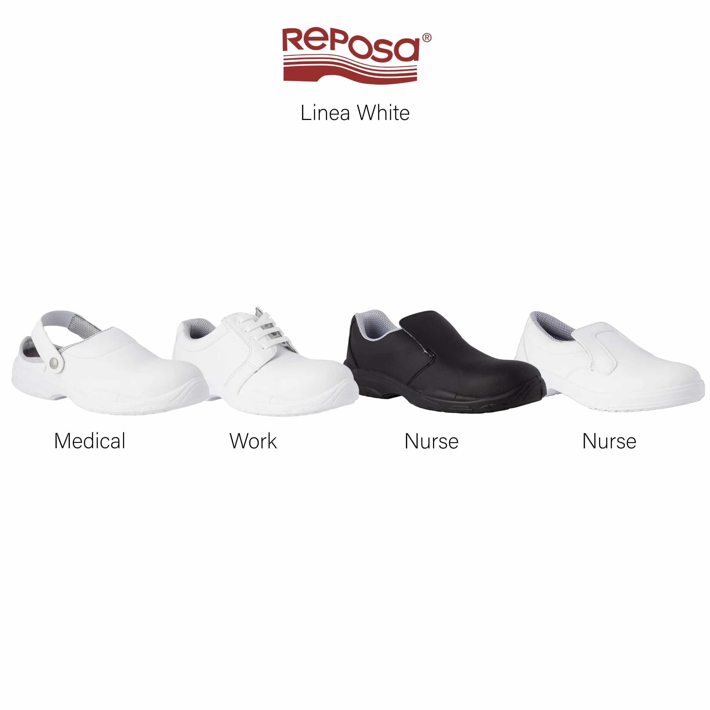 REPOSA Medical - Zuecos Sanitarios Mujer y Hombre en Microfibra con Puntera de Seguridad, Zuecos Enfermera Antishock y Antiestáticos con Correa, Zapatos Sanitarios y de Cocina Cómodos, Antideslizantes