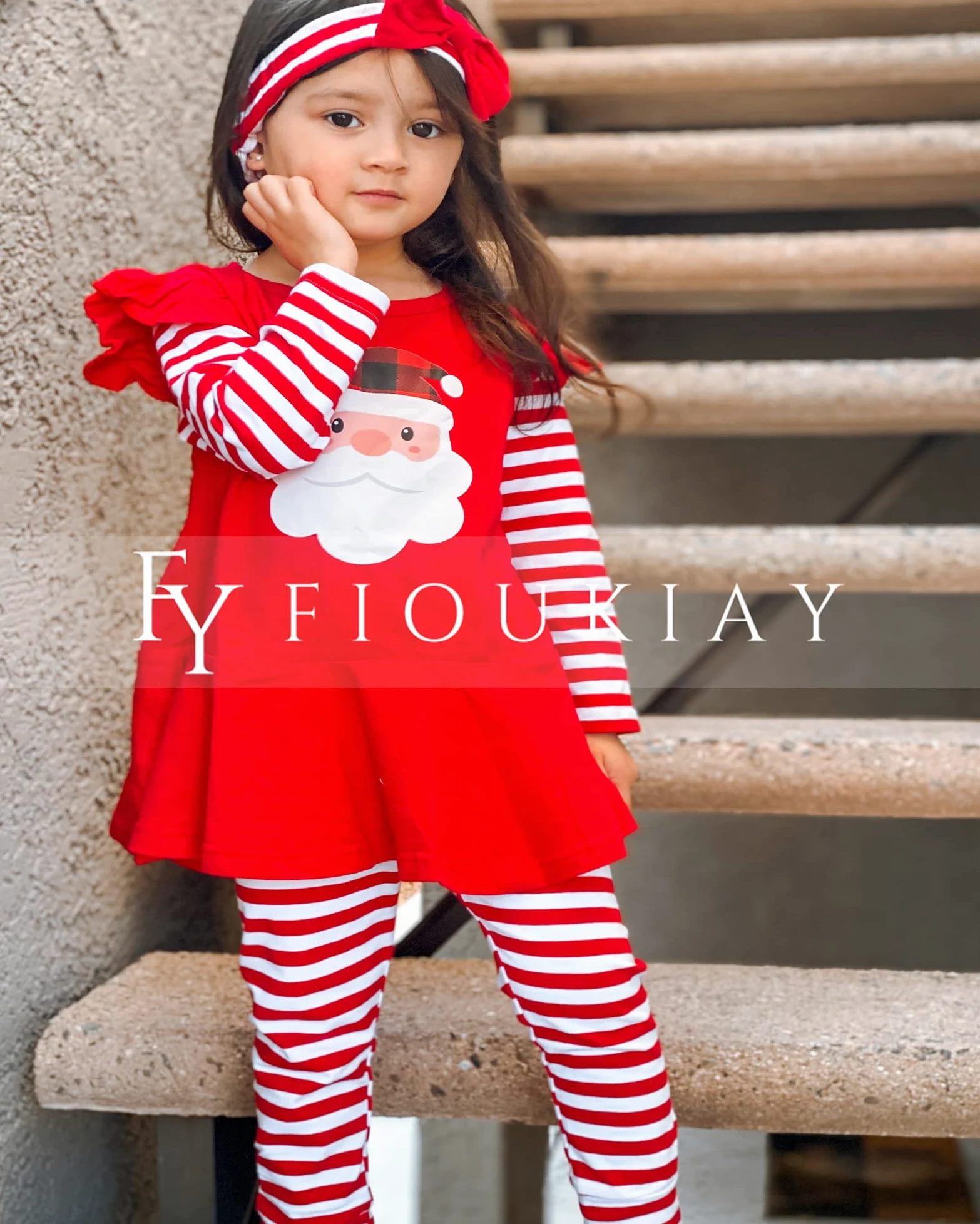 fioukiay Conjunto de ropa de Navidad a cuadros para niñas pequeñas, 3 piezas, pantalones tipo túnica para bebé, otoño e invierno