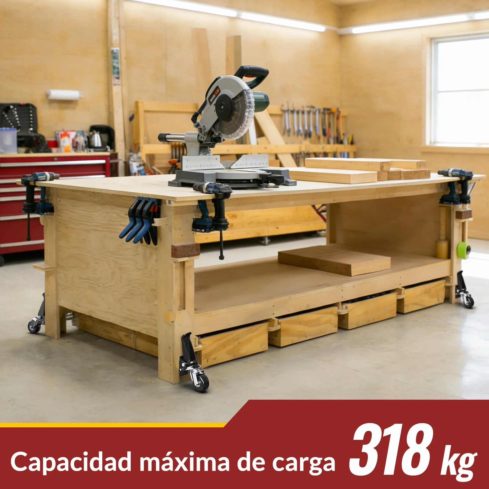HOLIKE Ruedas retráctiles 315 kg 4 ruedas para bancos de trabajo