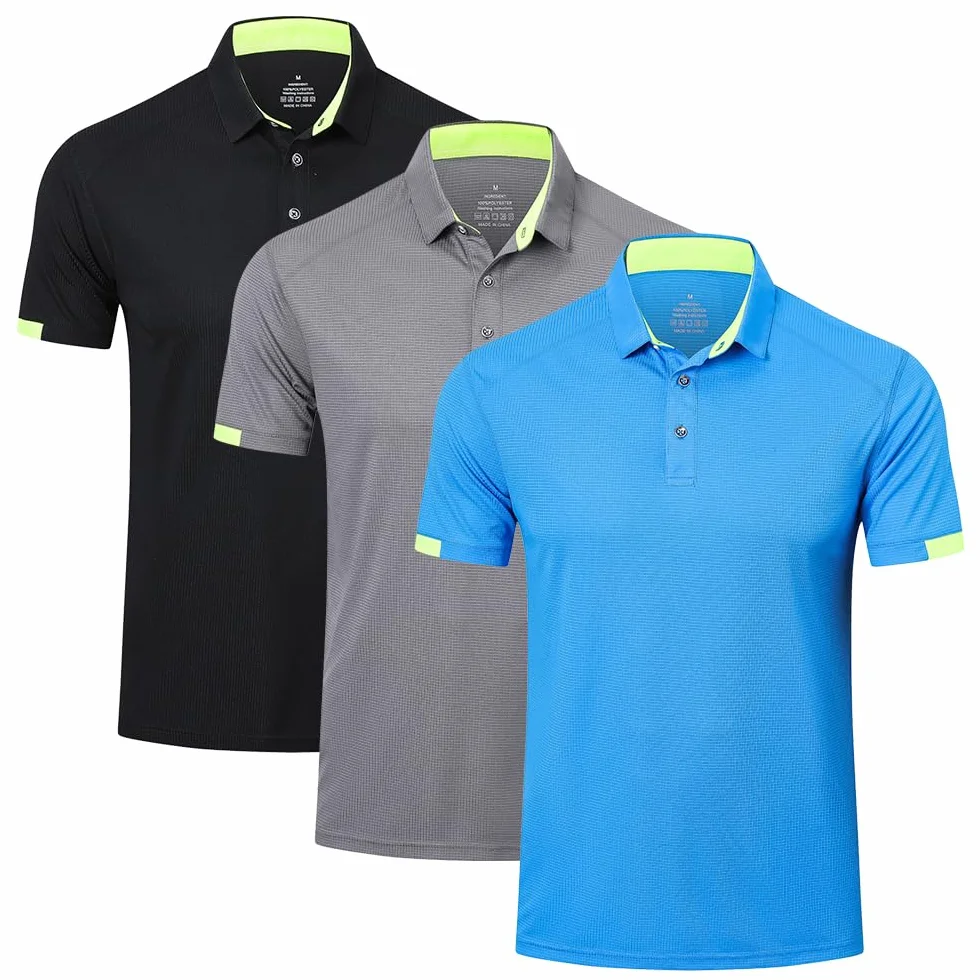 HUAKANG 3 Piezas Polo Hombre Manga Corta Deporte Ocio Secado Rápido Transpirable Camiseta Golf Polos Hombre