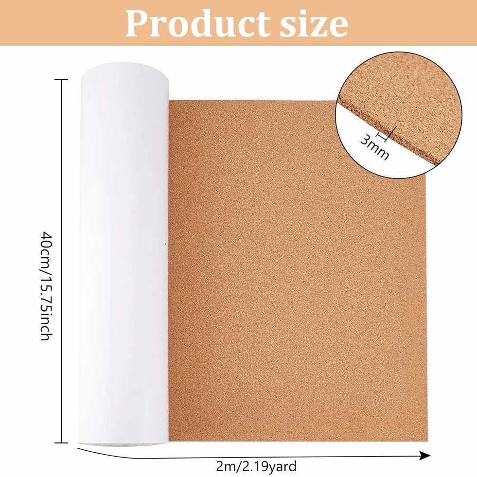 BENECREAT Rollo de corcho autoadhesivo 40 x 200 cm 3 mm grosor corcho natural azulejos adhesivos