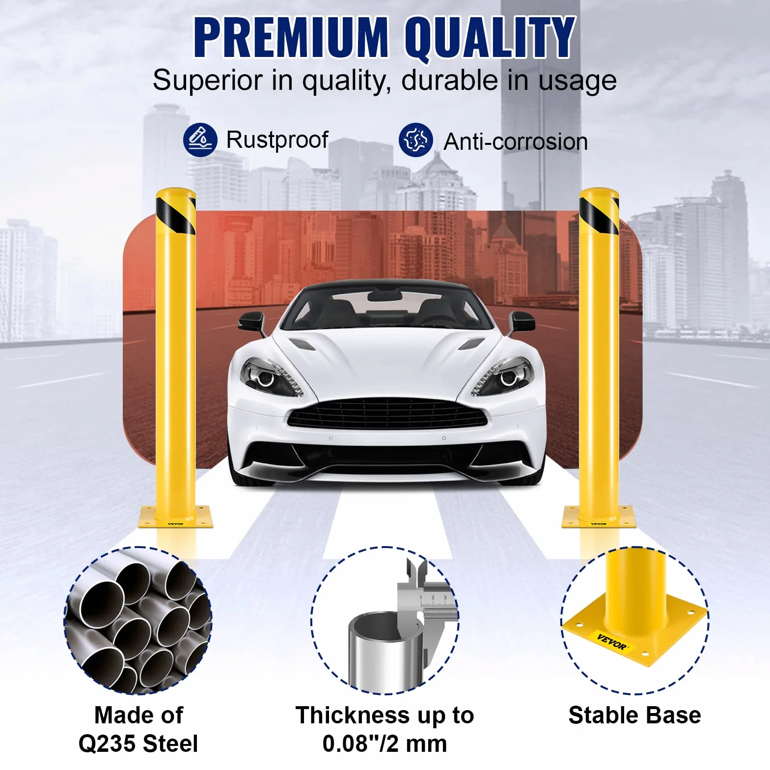 VEVOR Bolardo de Seguridad Metal 91.4cm Acero Amarillo Tráfico