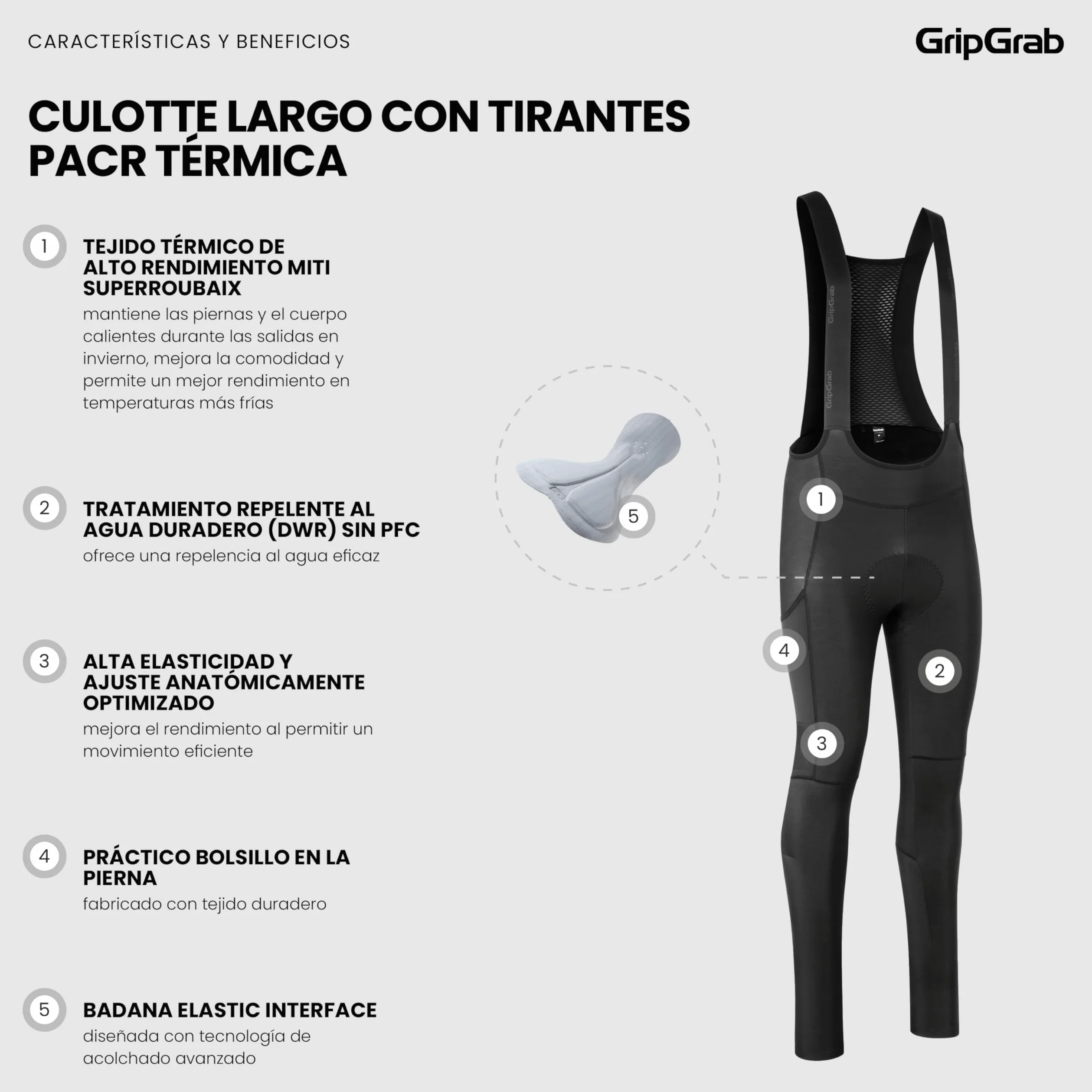 GripGrab Culotte Ciclismo Hombre Largo PACR Culotte Invierno con Tirantes Térmico Badana Alta Densidad Repelente al Agua