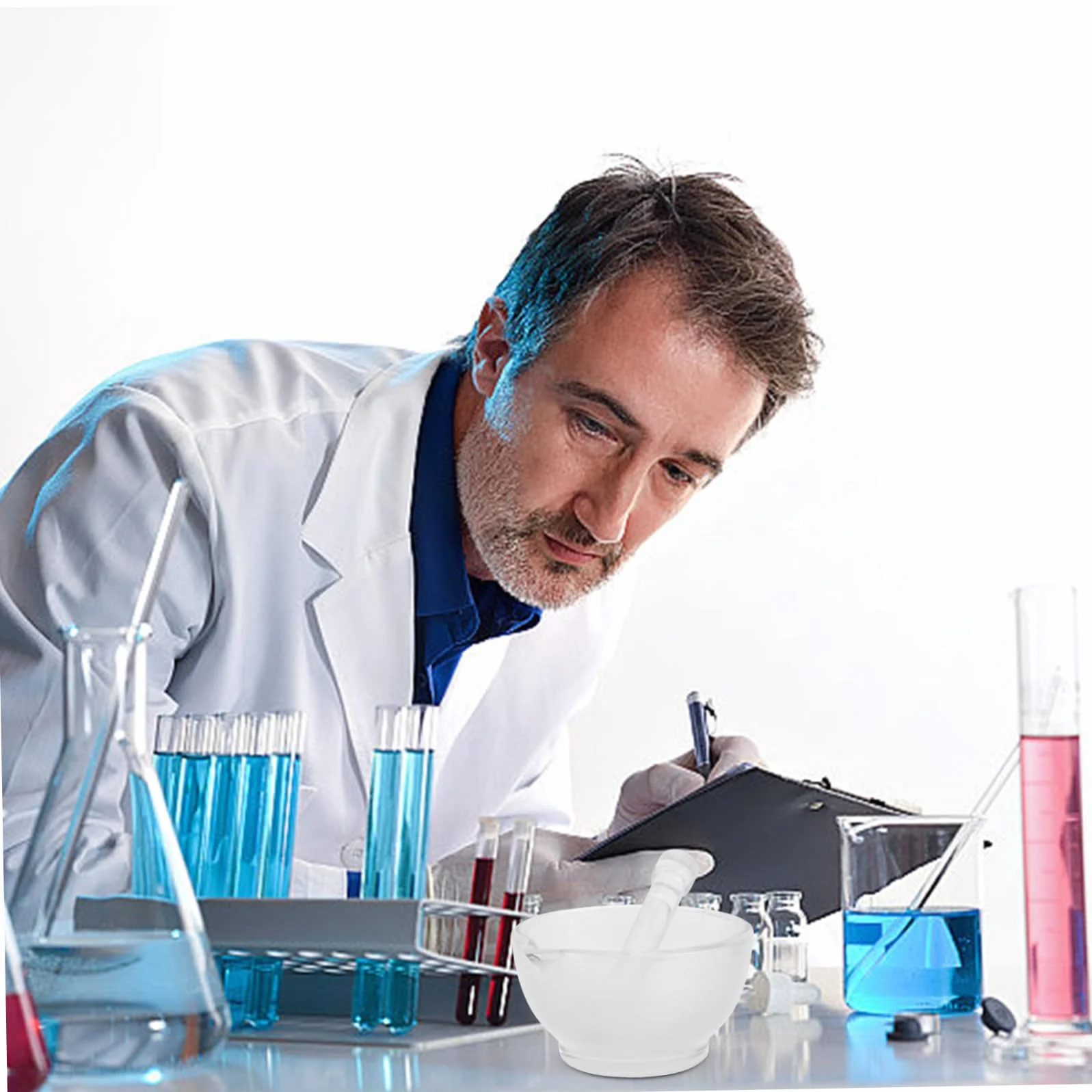 SOLUSTRE Mortero de Vidrio 90 mm para Laboratorio, Recipiente Resistente a Altas Temperaturas para Molienda y Mezcla