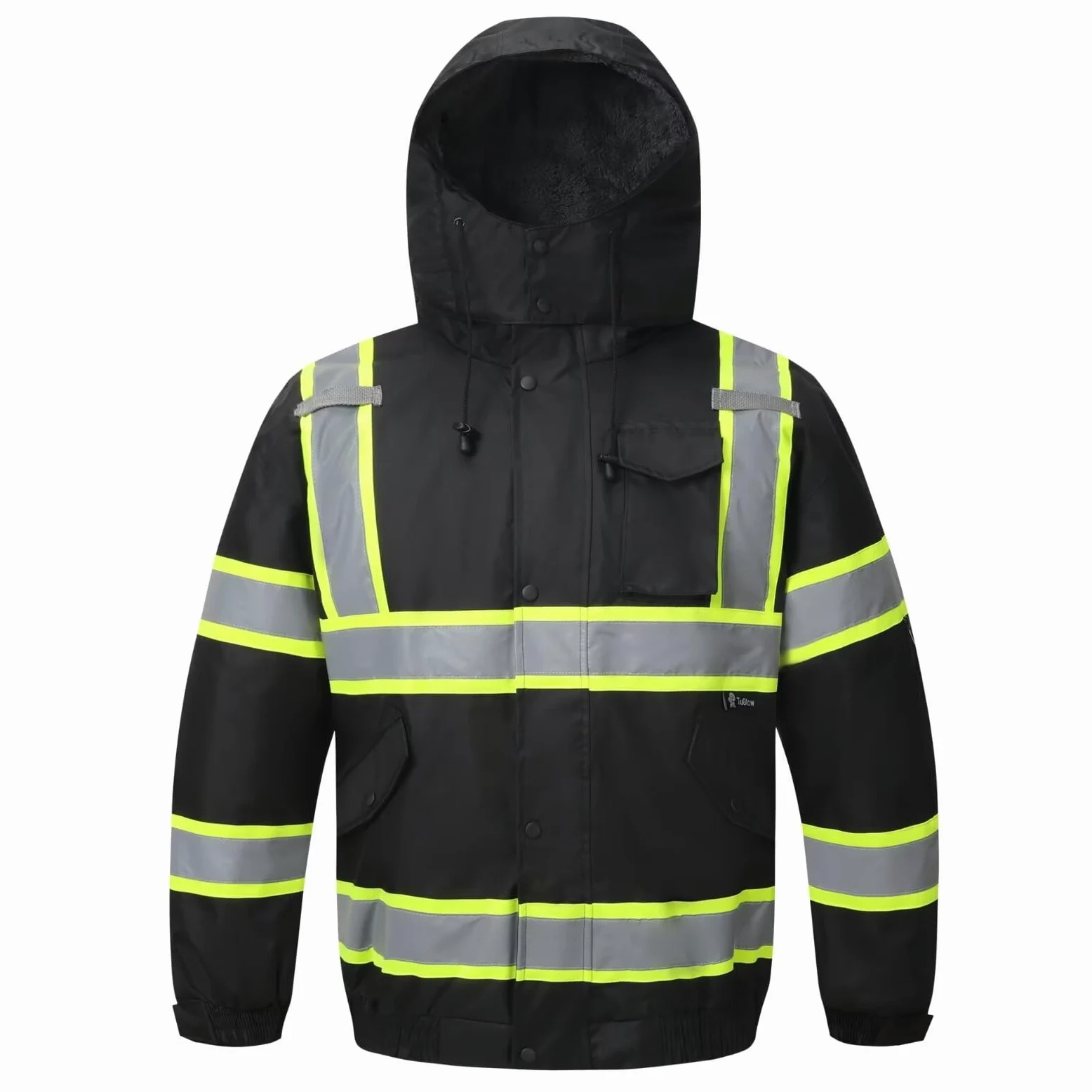 Sudadera con capucha de alta visibilidad para hombre, chamarra de seguridad reflectante con cierre para hombre y mujer, parka aislada para construcción y trabajo