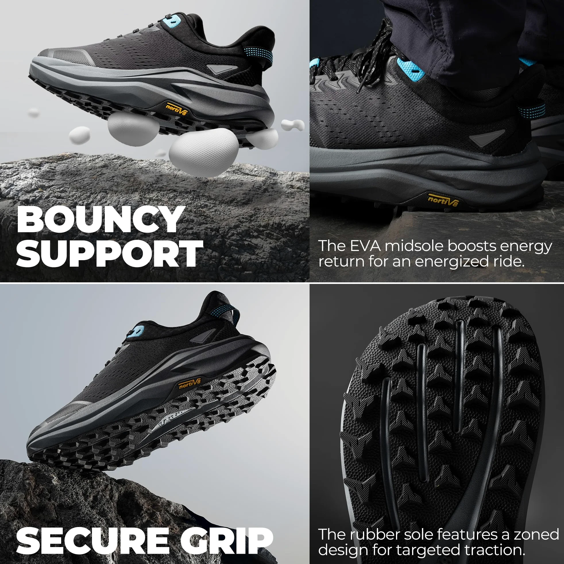 NORTIV 8 Zapatillas Trail Running Hombre con Punta Ancha Zapatillas Trekking Ligero y Transpirable con Plantilla de Soporte para Arco Suela Antideslizante