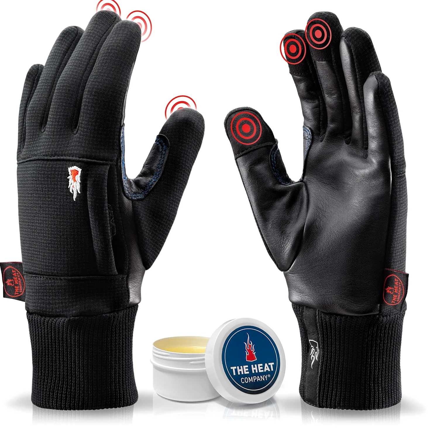 THE HEAT COMPANY – Durable Liner Pro - Guantes Piel Hombre - Guantes de Cuero Mujer - Guantes tactiles Invierno - Guantes termicos Negro - Guantes Deporte para bicileta y fotografia