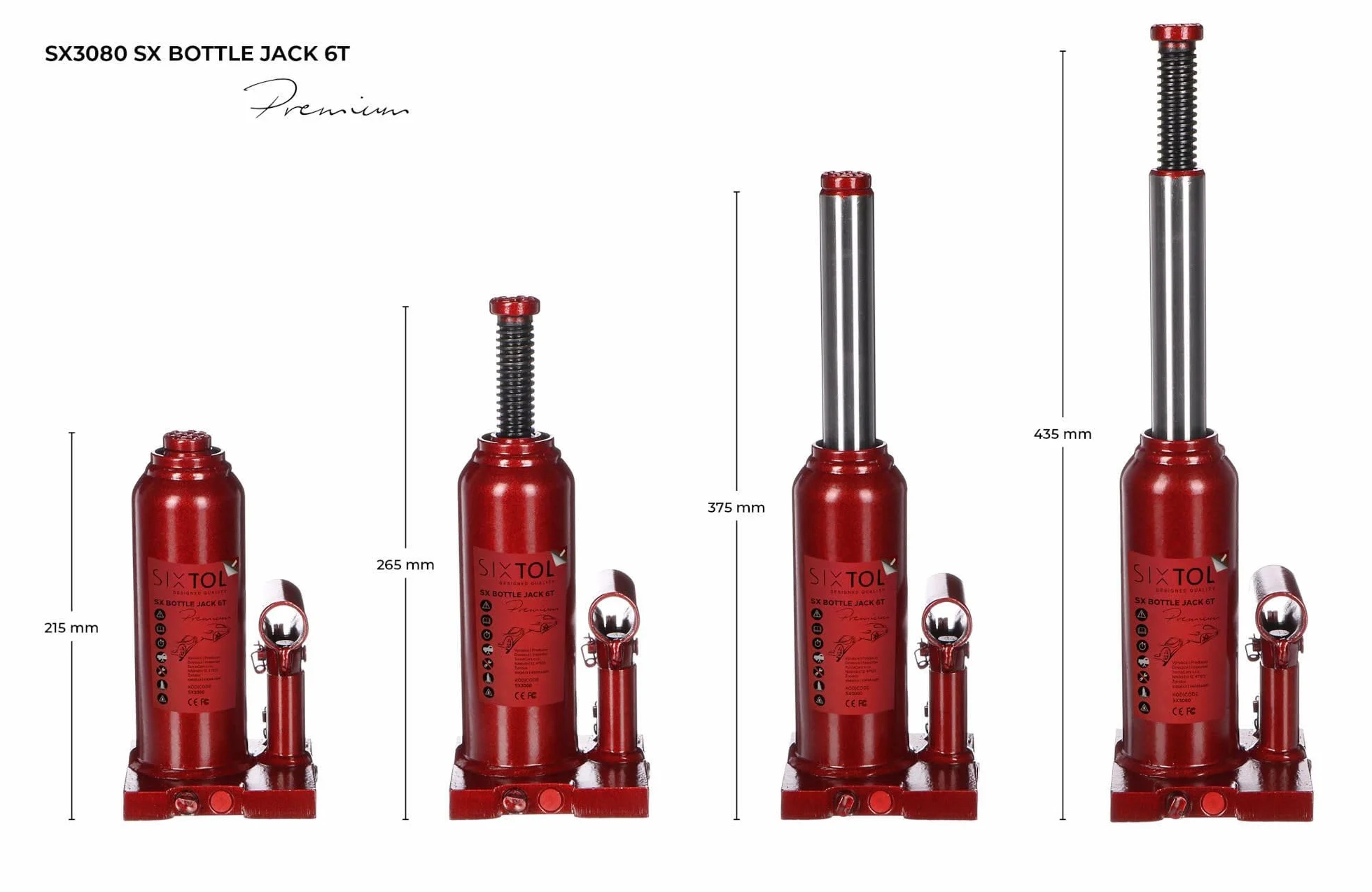 Gato hidráulico tipo botella 6T SX Premium 21,5–43,5 cm construcción soldada