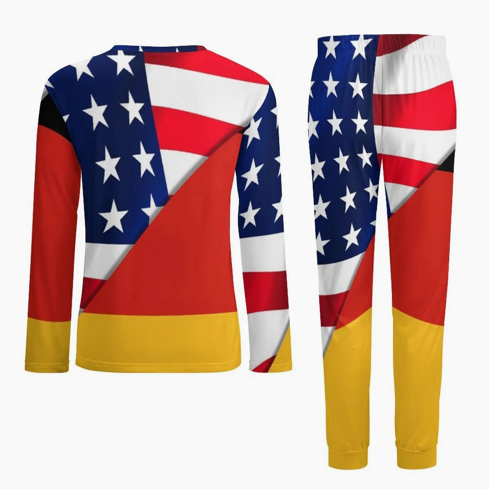 Conjunto de pijama para hombre con bandera de Estados Unidos y bandera alemana, cuello redondo, ropa de dormir larga, 2 piezas