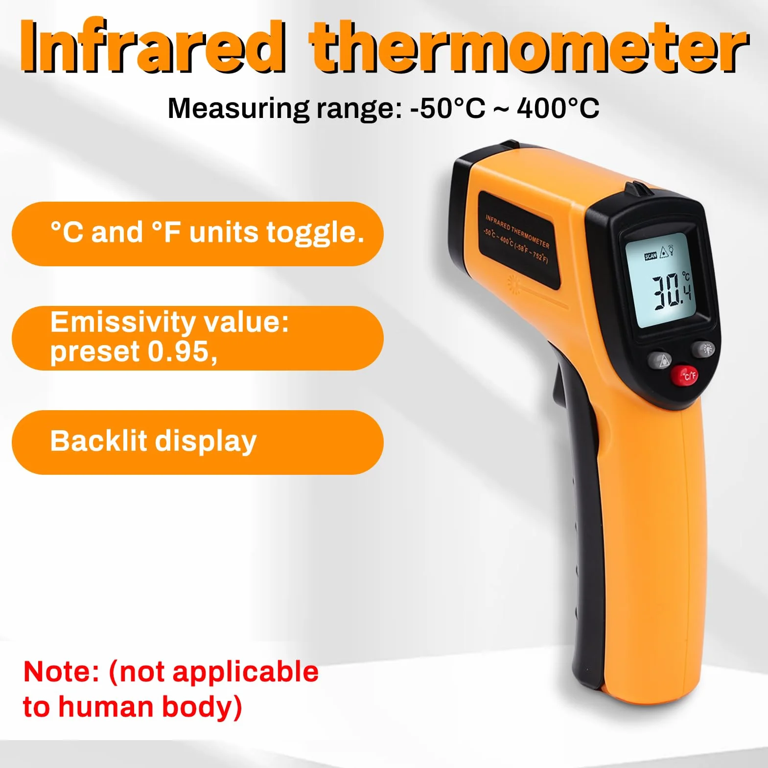 Termómetro infrarrojo digital -50°C a 400°C pirómetro sin contacto