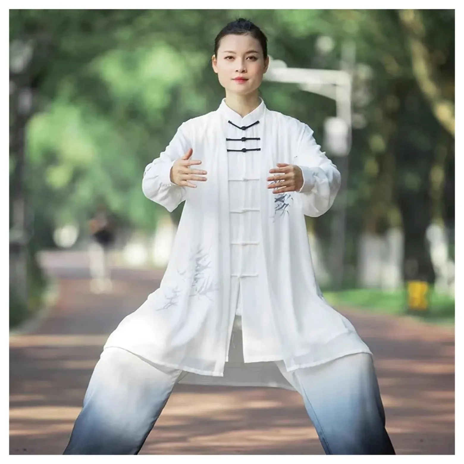 Traje de Tai Chi Color degradado manga larga, traje práctica, conjunto actuación artes marciales