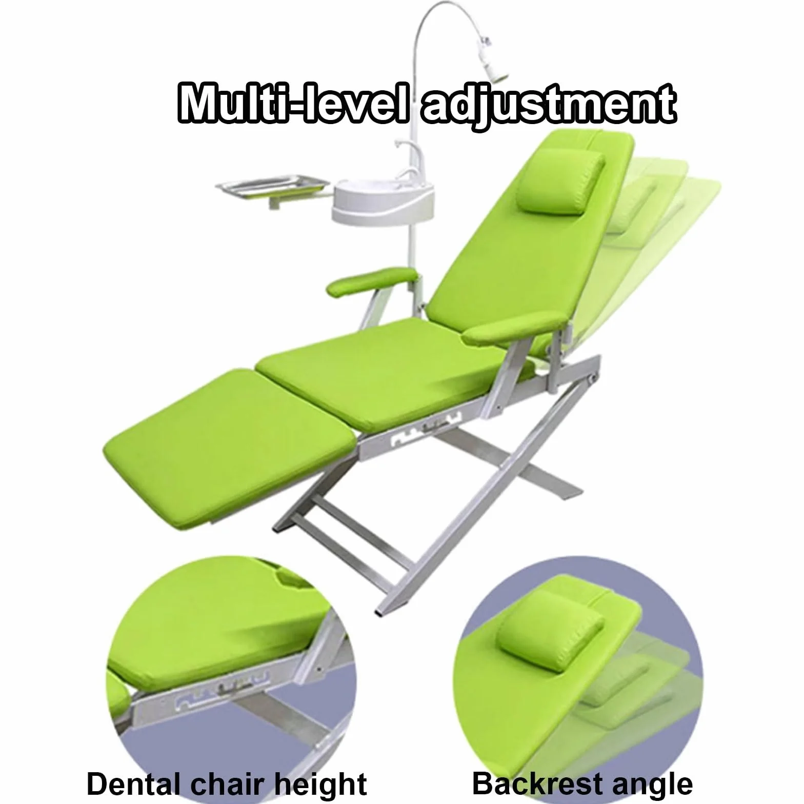 Sillón Dental Ajustable con Luz LED Portátil 220V Cuero PU Rojo