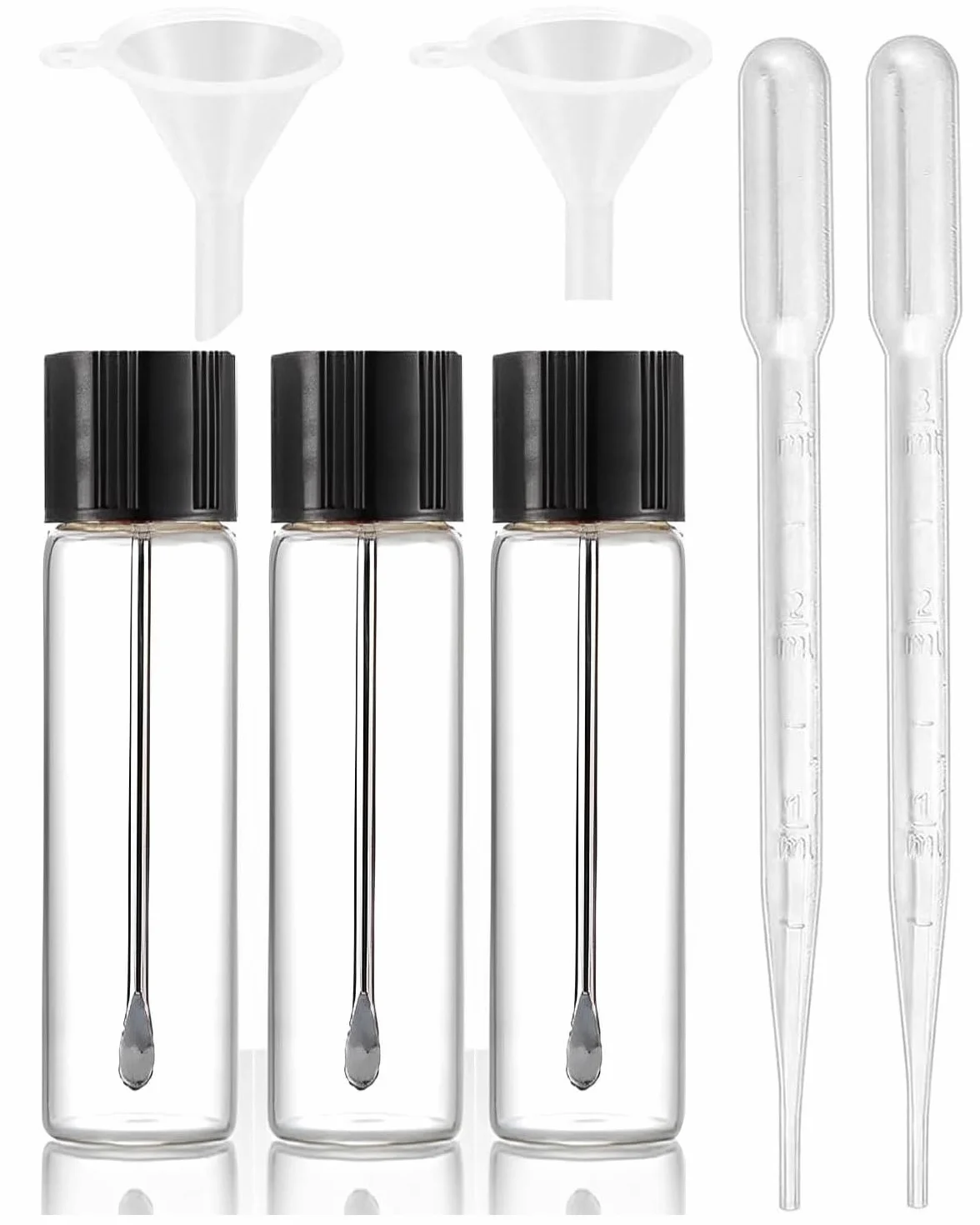 Viales de muestra de laboratorio 65Mm Frasco Almacenamiento Vidrio Transparente con Cuchara Telescópica 2 Embudos 2 Goteros
