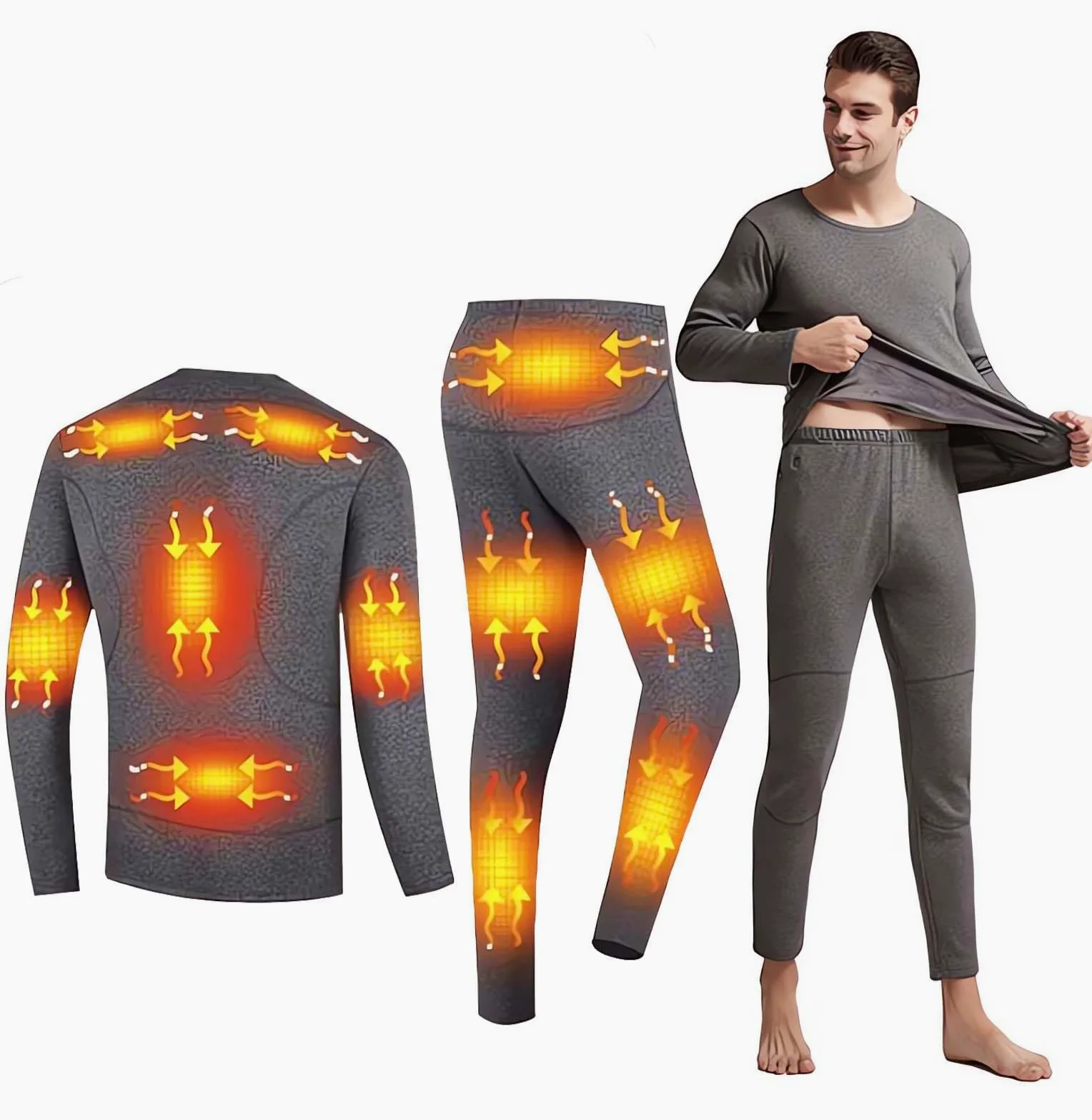 Ropa Interior Calefactable Hombre, Conjunto de Ropa Interior Térmica Calefactables con 16 Zonas de Calentamiento, Ropa Termica Hombre para Esquí Pesca Caza Moto(No Incluye Batería)