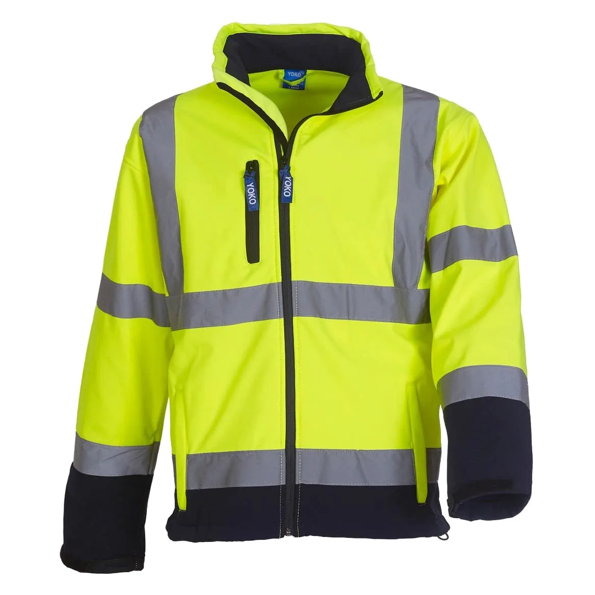 Yoko - Chaqueta reflectante de trabajo Softshell para hombre (Paquete de 2) (2XL) (Amarillo/Azul Marino fluorescente)