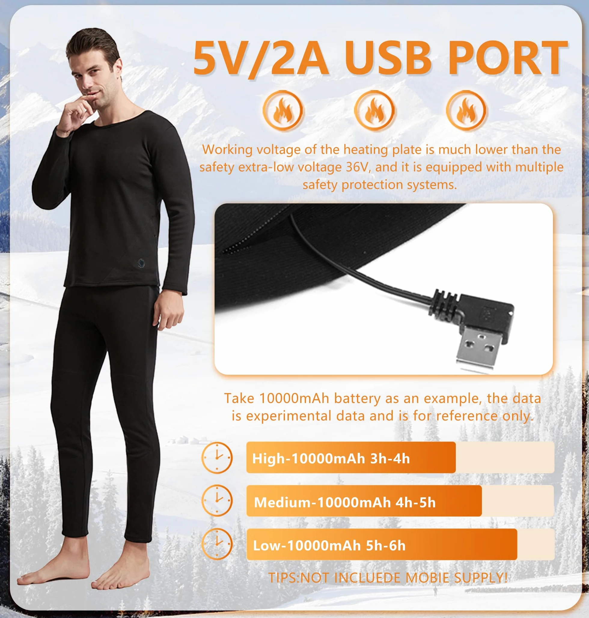 Conjunto de Ropa Interior térmica, Camiseta y pantalón térmicos eléctricos para Hombre, Ideales para la Caza en Motocicleta.